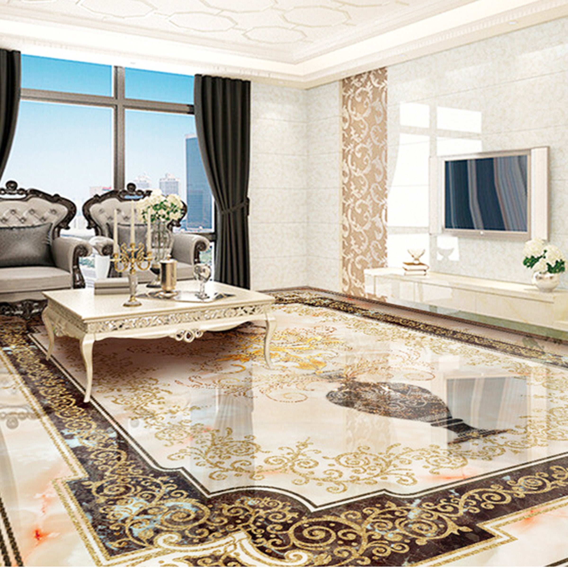 3D Black Pattern WG030 Floor Mural Wallpaper AJ Wallpaper 2