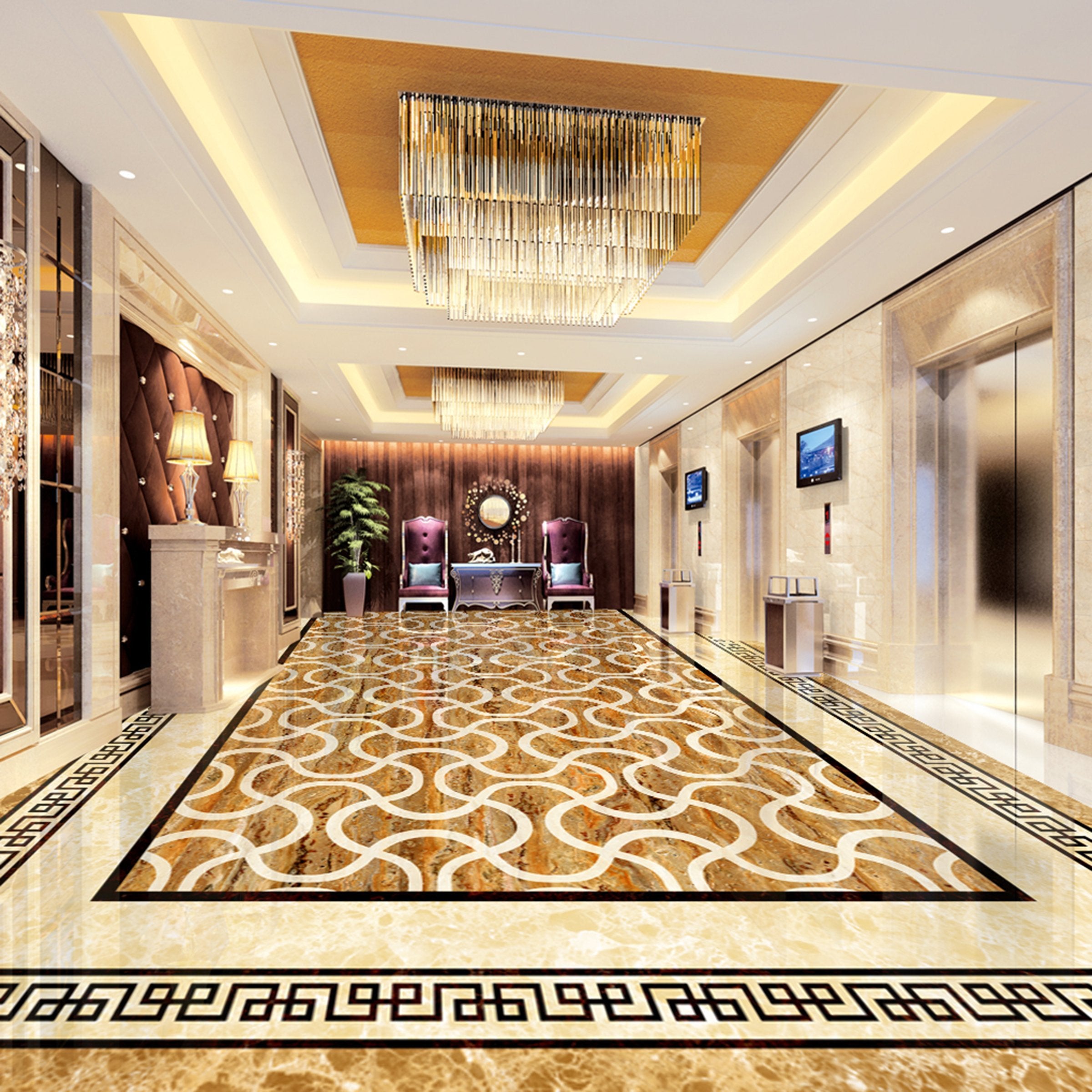 3D Yellow White Ripple WG624 Floor Mural Wallpaper AJ Wallpaper 2