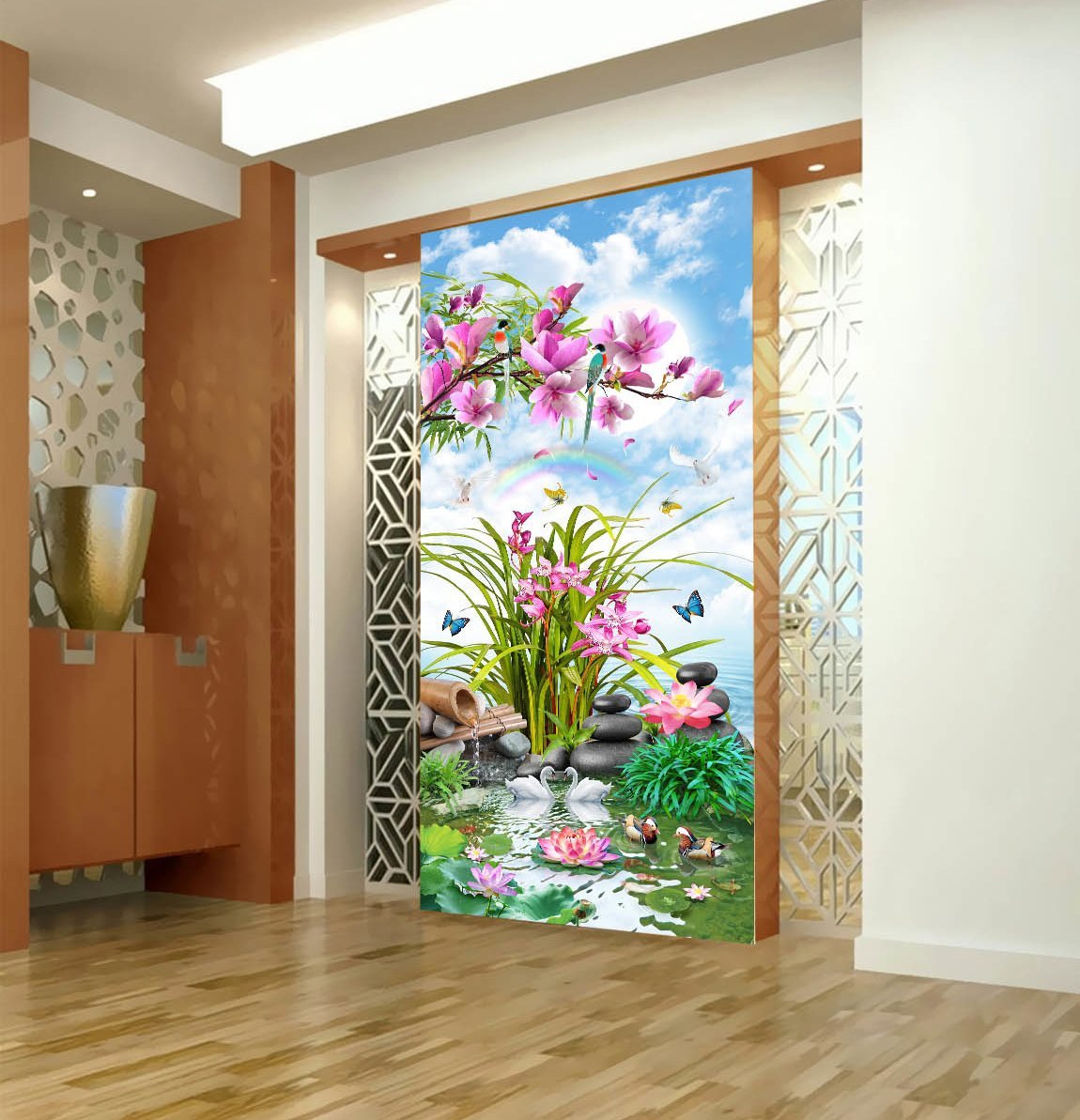 3D Moon Flower Swan 367 Wallpaper AJ Wallpaper