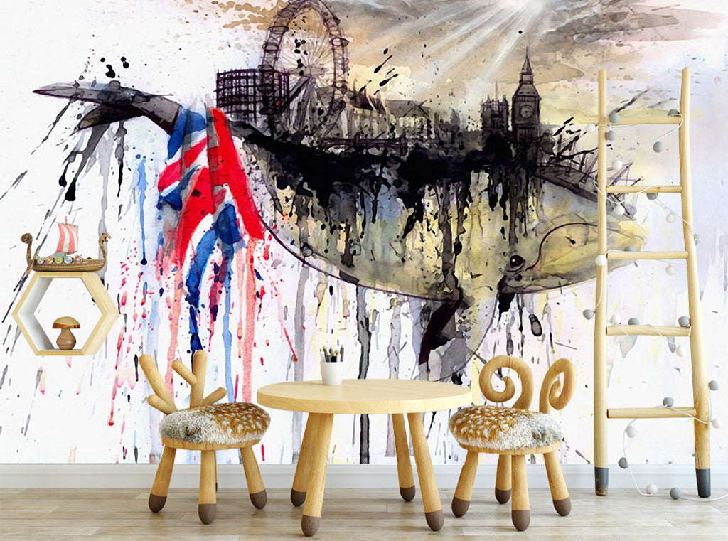 3D Whale Pattern WG102 Wall Murals