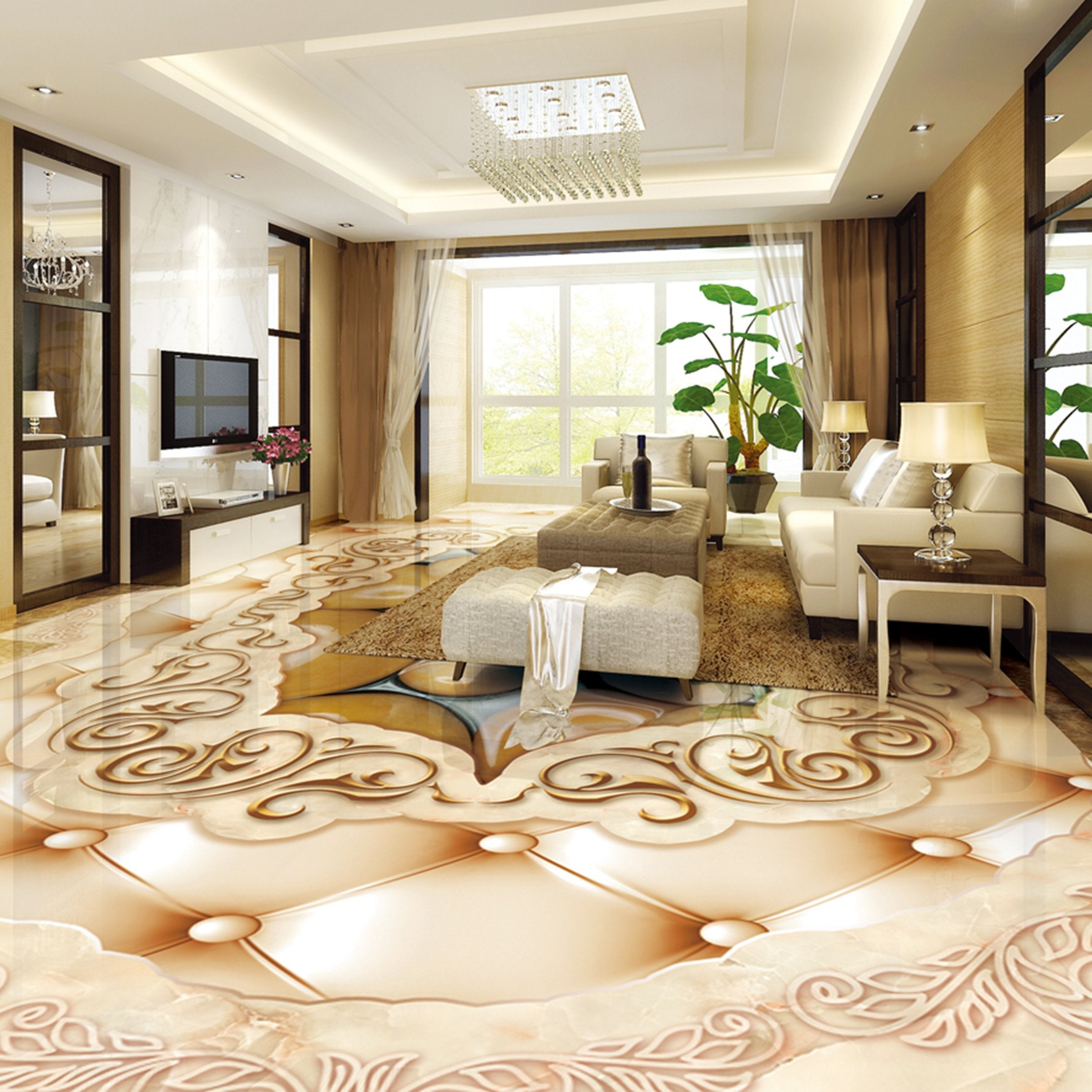 3D Yellow Stone WG048 Floor Mural Wallpaper AJ Wallpaper 2