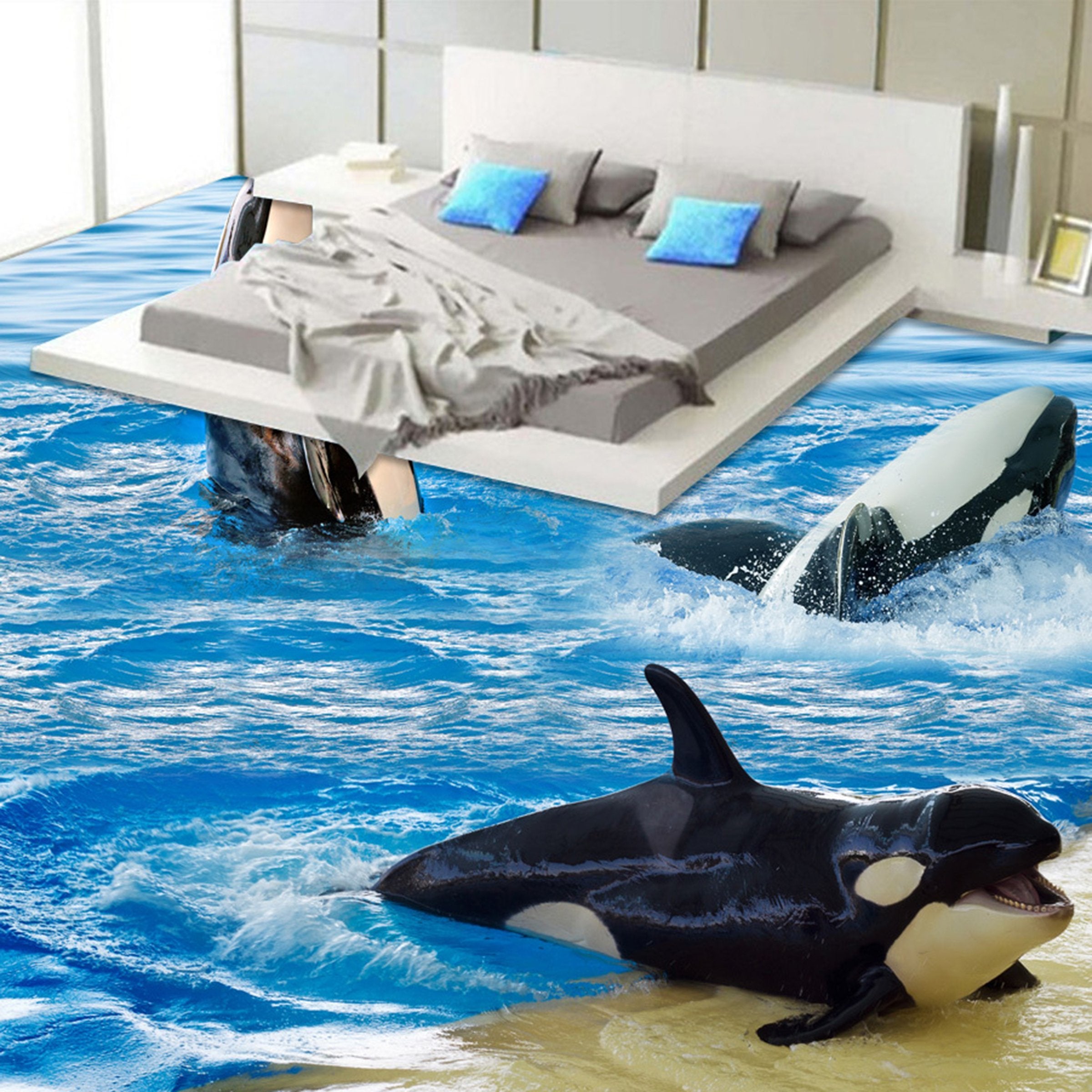 3D Cute Dolphin WG451 Floor Mural Wallpaper AJ Wallpaper 2