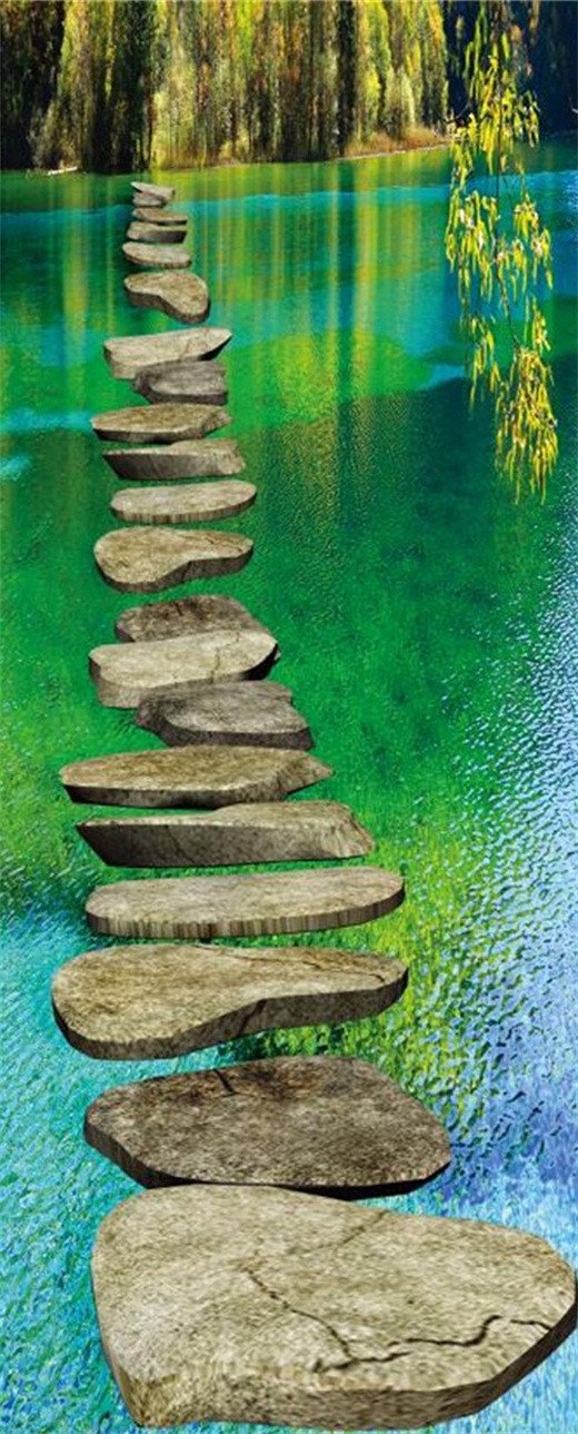 3D green Bridges and lakes door mural Wallpaper AJ Wallpaper