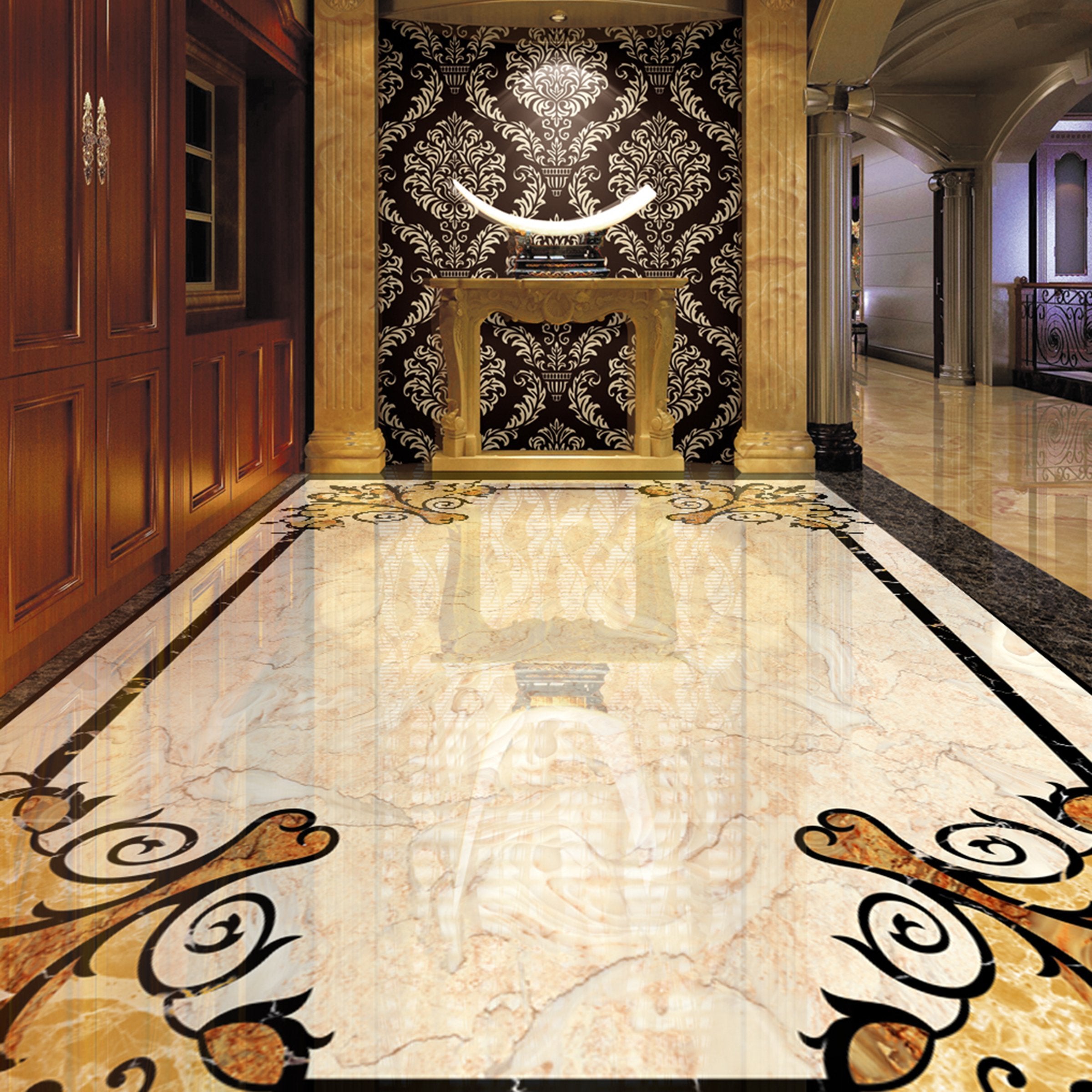 3D Rectangular Black Marble Pattern WG381 Floor Mural Wallpaper AJ Wallpaper 2