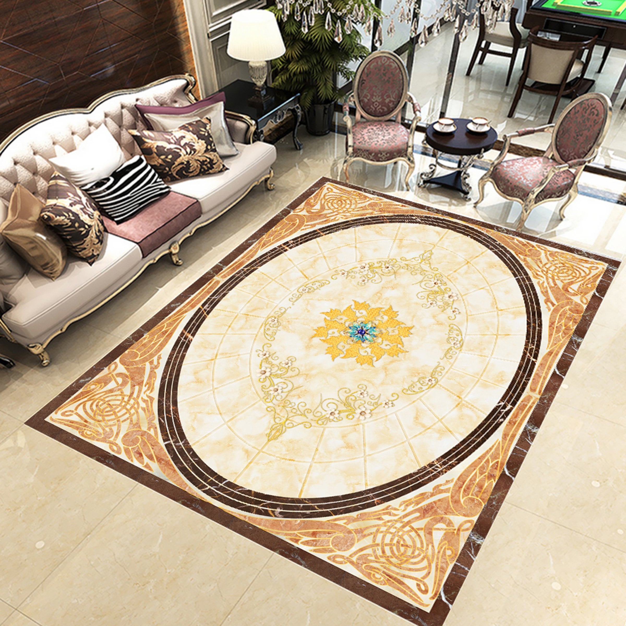 3D Gold Pattern WG496 Floor Mural Wallpaper AJ Wallpaper 2