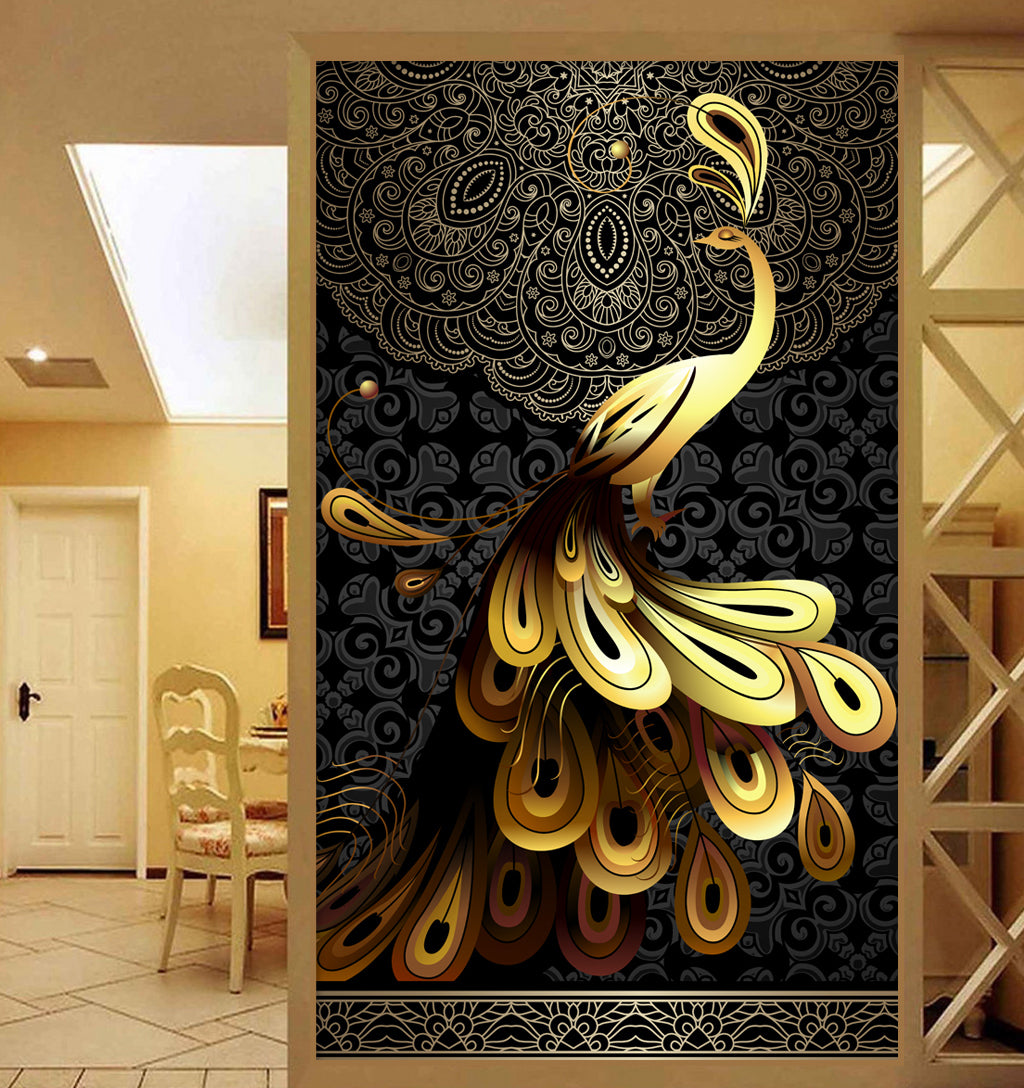 3D Golden Peacock WG073 Wall Murals