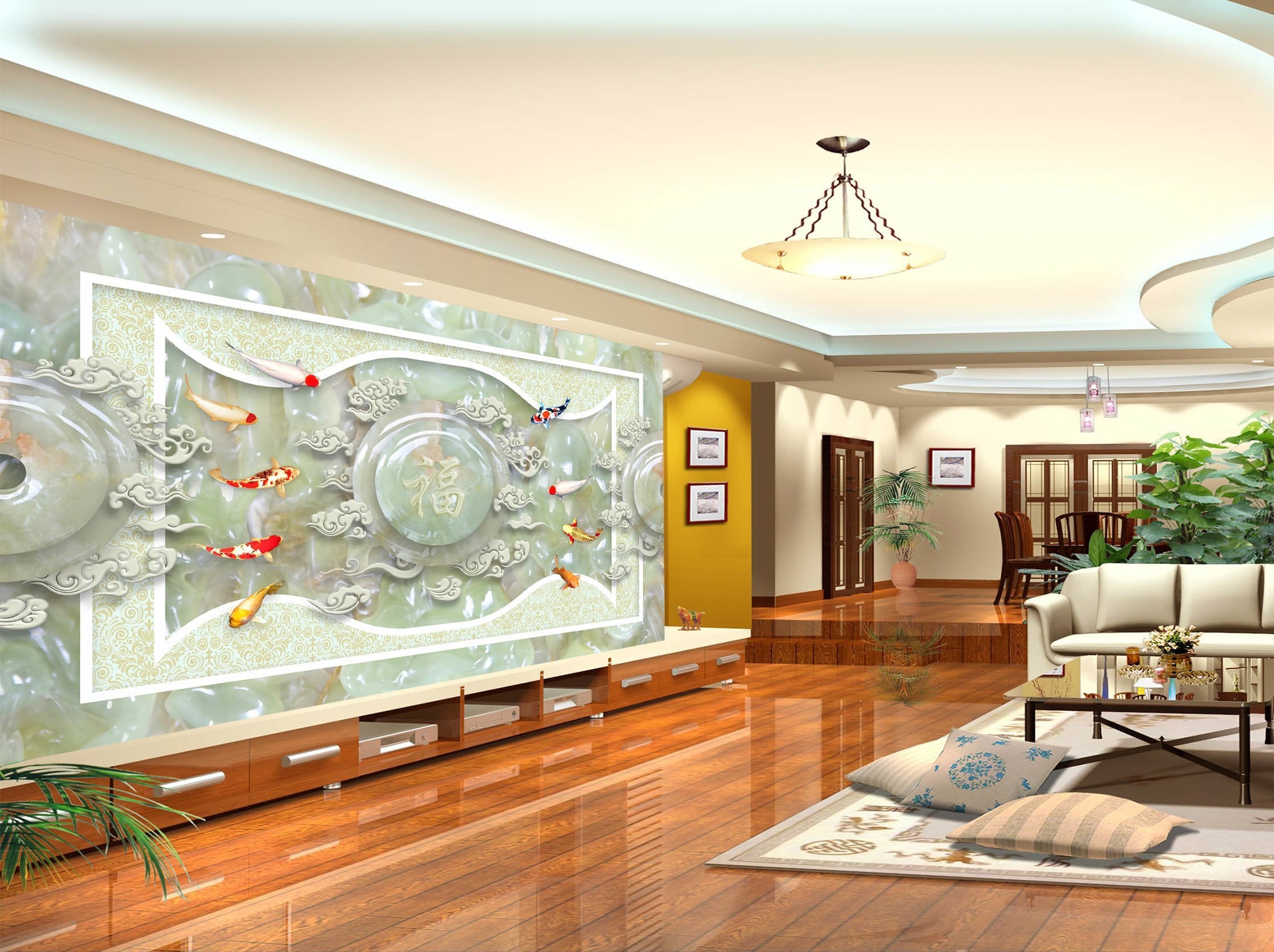 3D Blessing Jade Fish 311 Wallpaper AJ Wallpaper