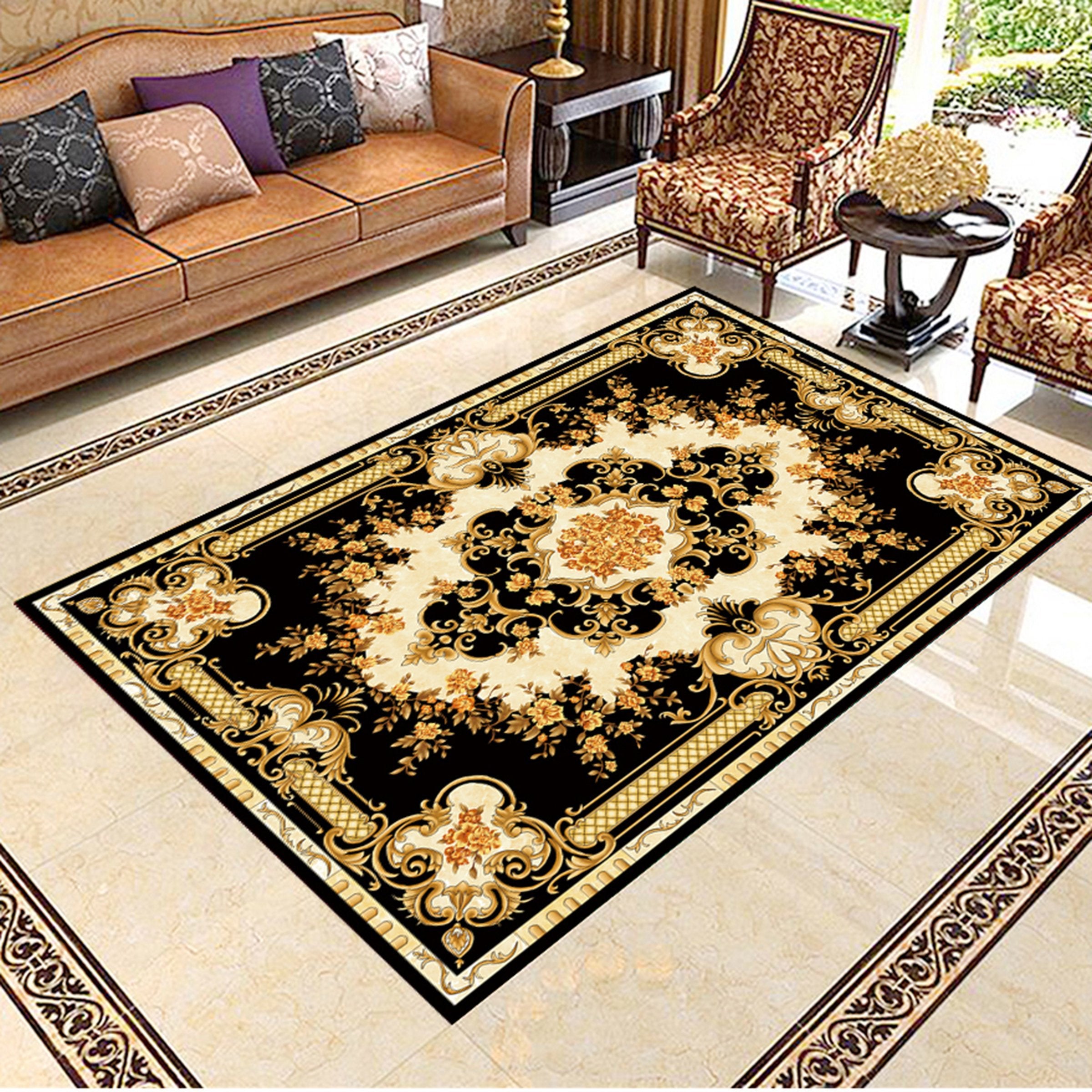 3D Golden Flowers WG224 Floor Mural Wallpaper AJ Wallpaper 2