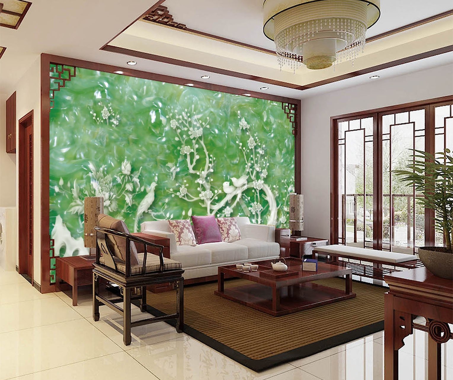 3D Jade Bird Flower 328 Wallpaper AJ Wallpaper