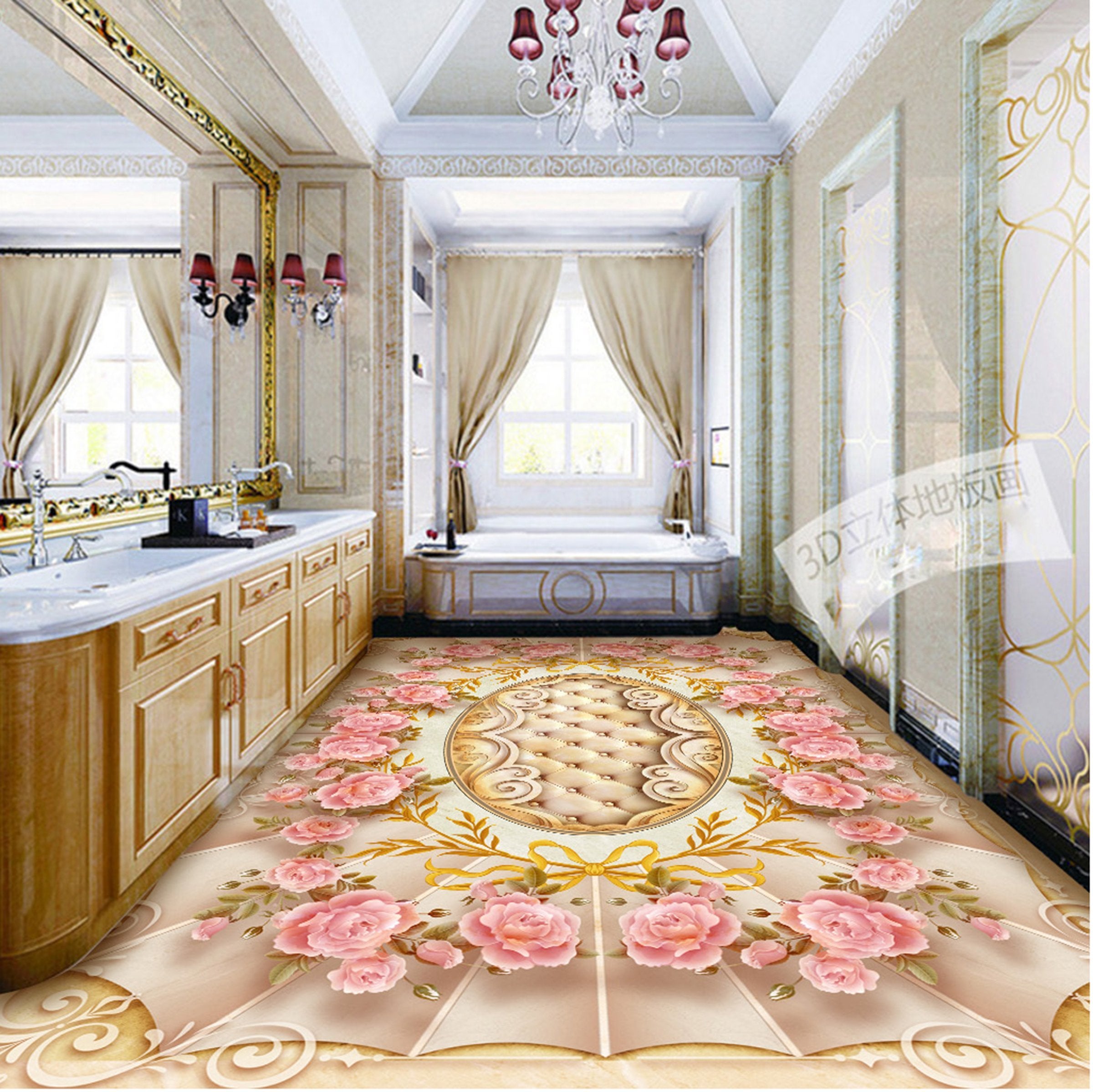 3D Pink Rose WG184 Floor Mural Wallpaper AJ Wallpaper 2