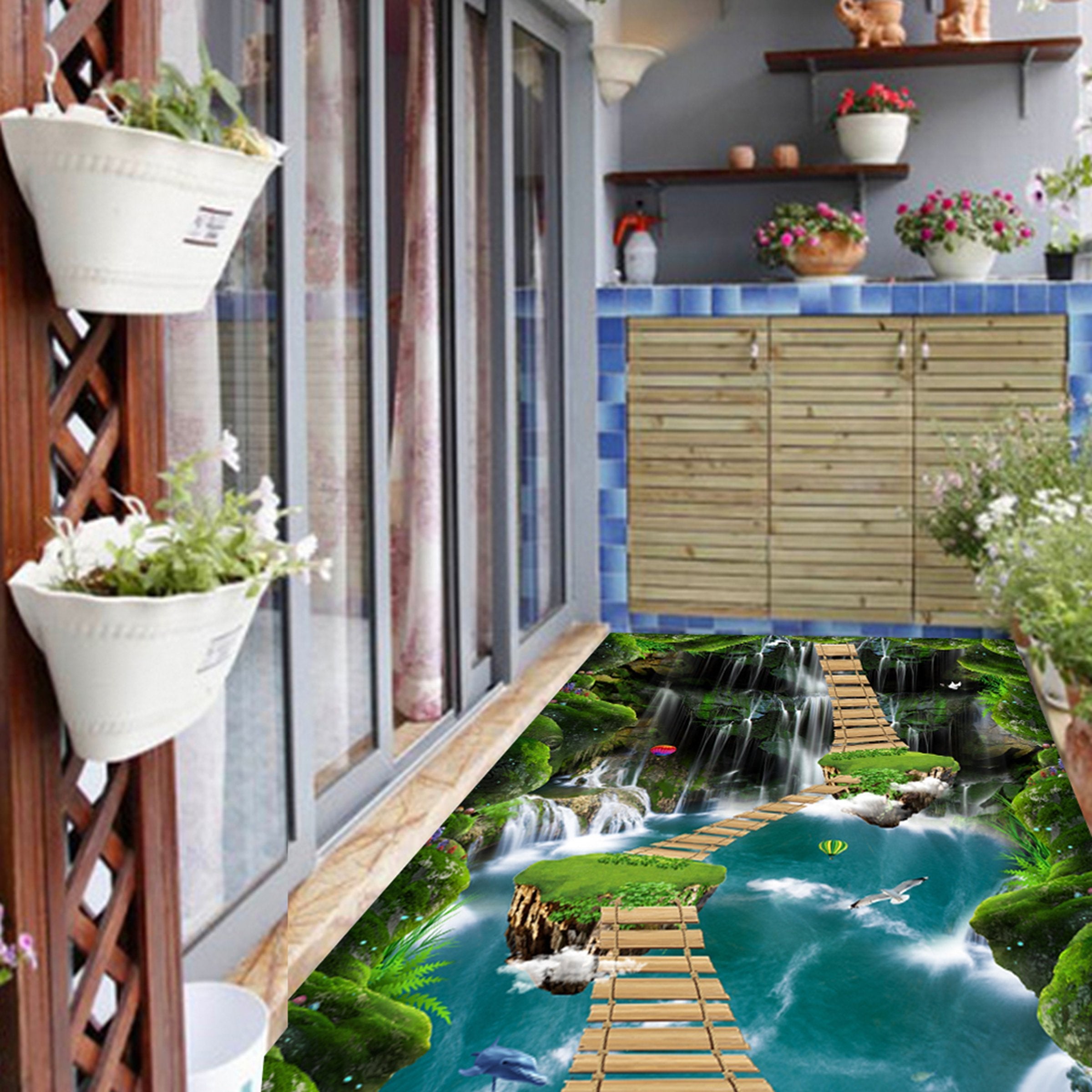 3D Alpine Wooden Bridge WG630 Floor Mural Wallpaper AJ Wallpaper 2