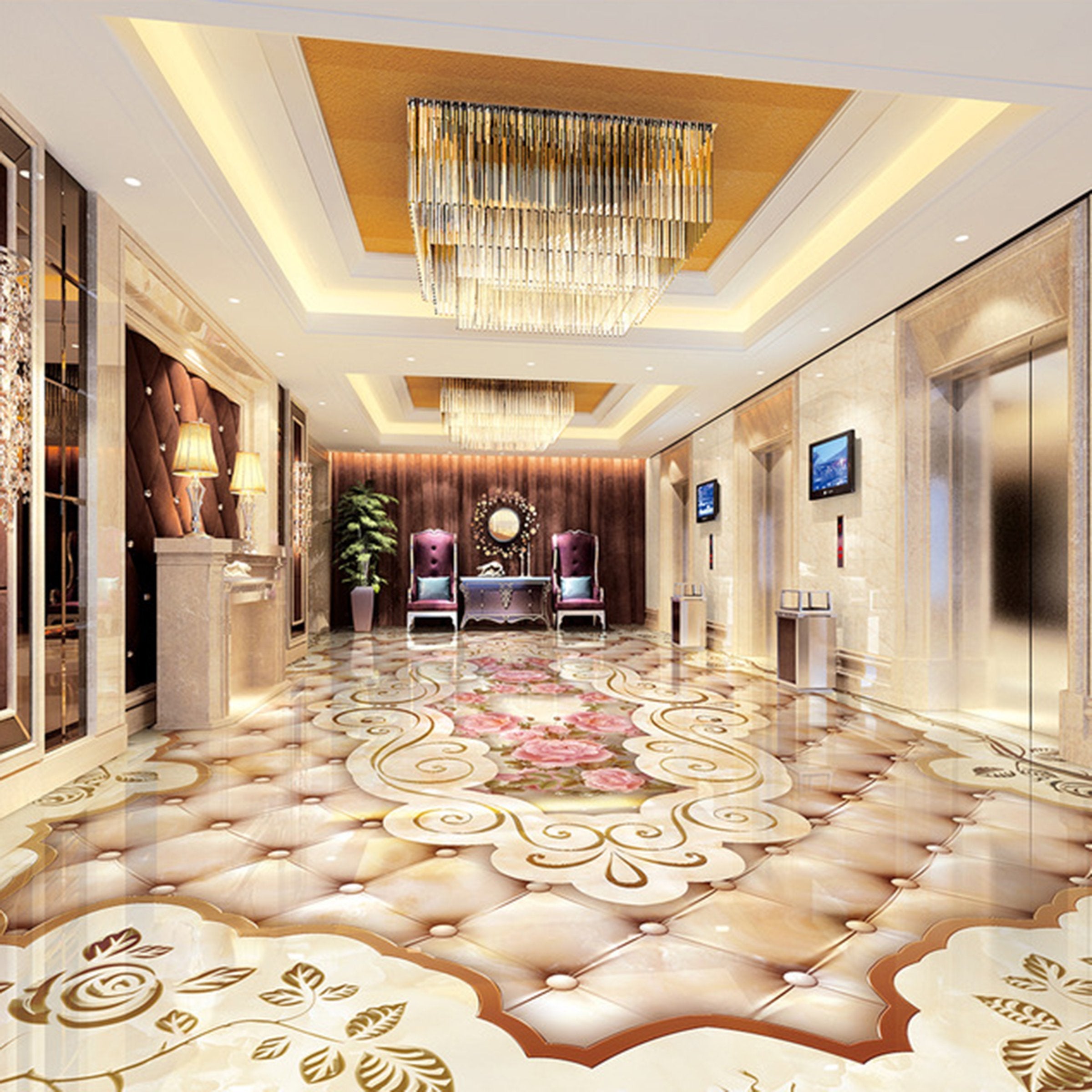 3D Pink Rose WG280 Floor Mural Wallpaper AJ Wallpaper 2