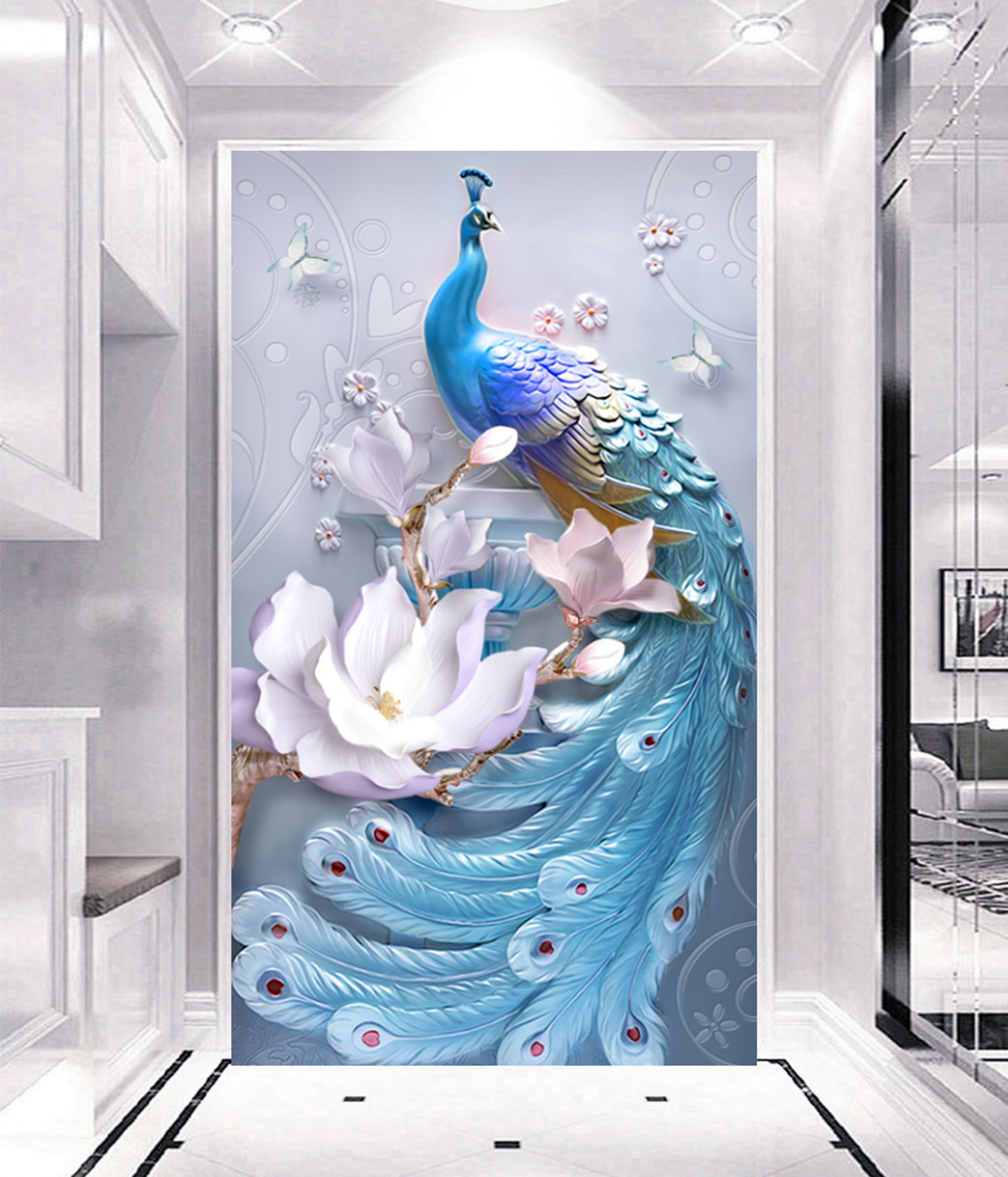 3D Lotus Peacock WG011 Wall Murals