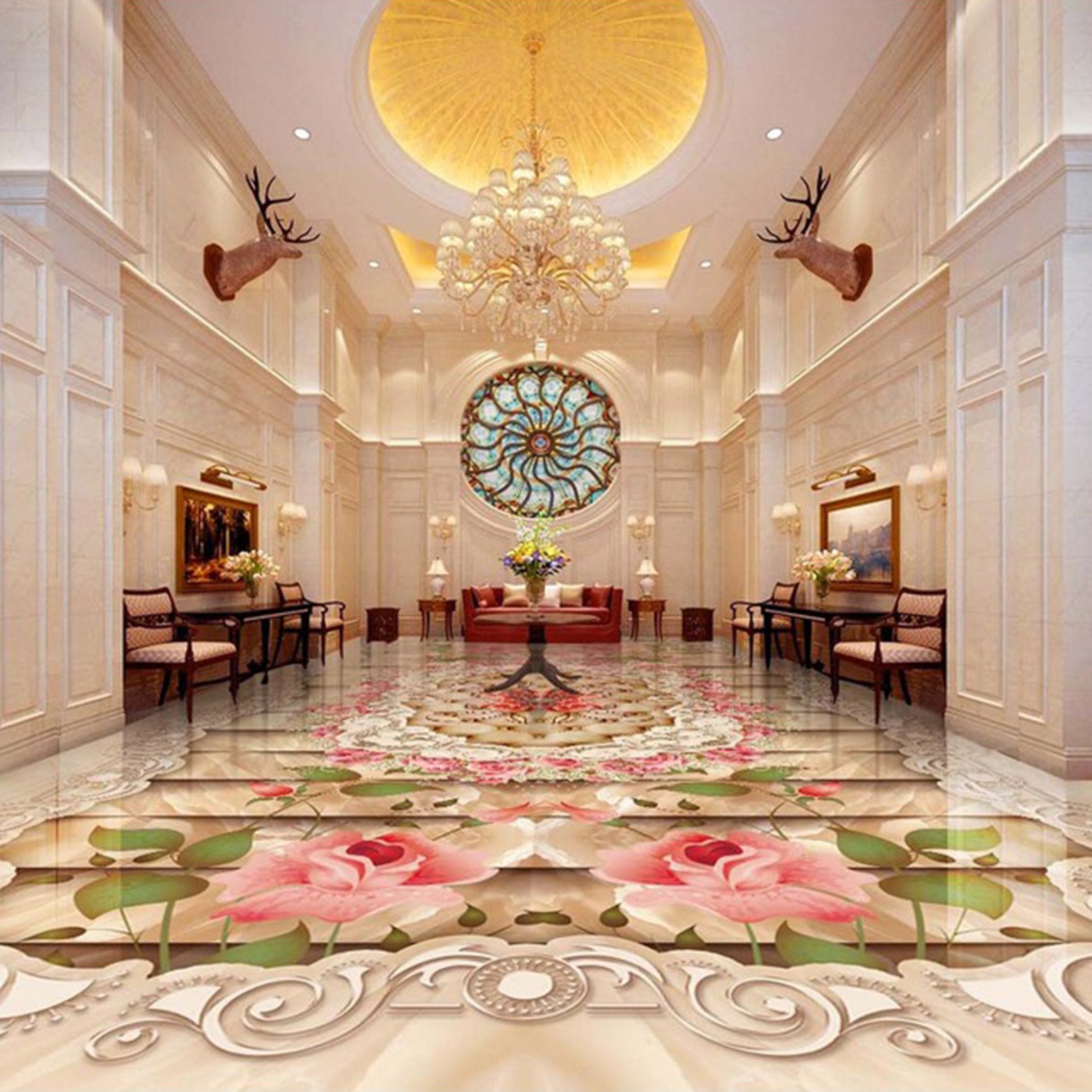 3D Pink Rose WG281 Floor Mural Wallpaper AJ Wallpaper 2