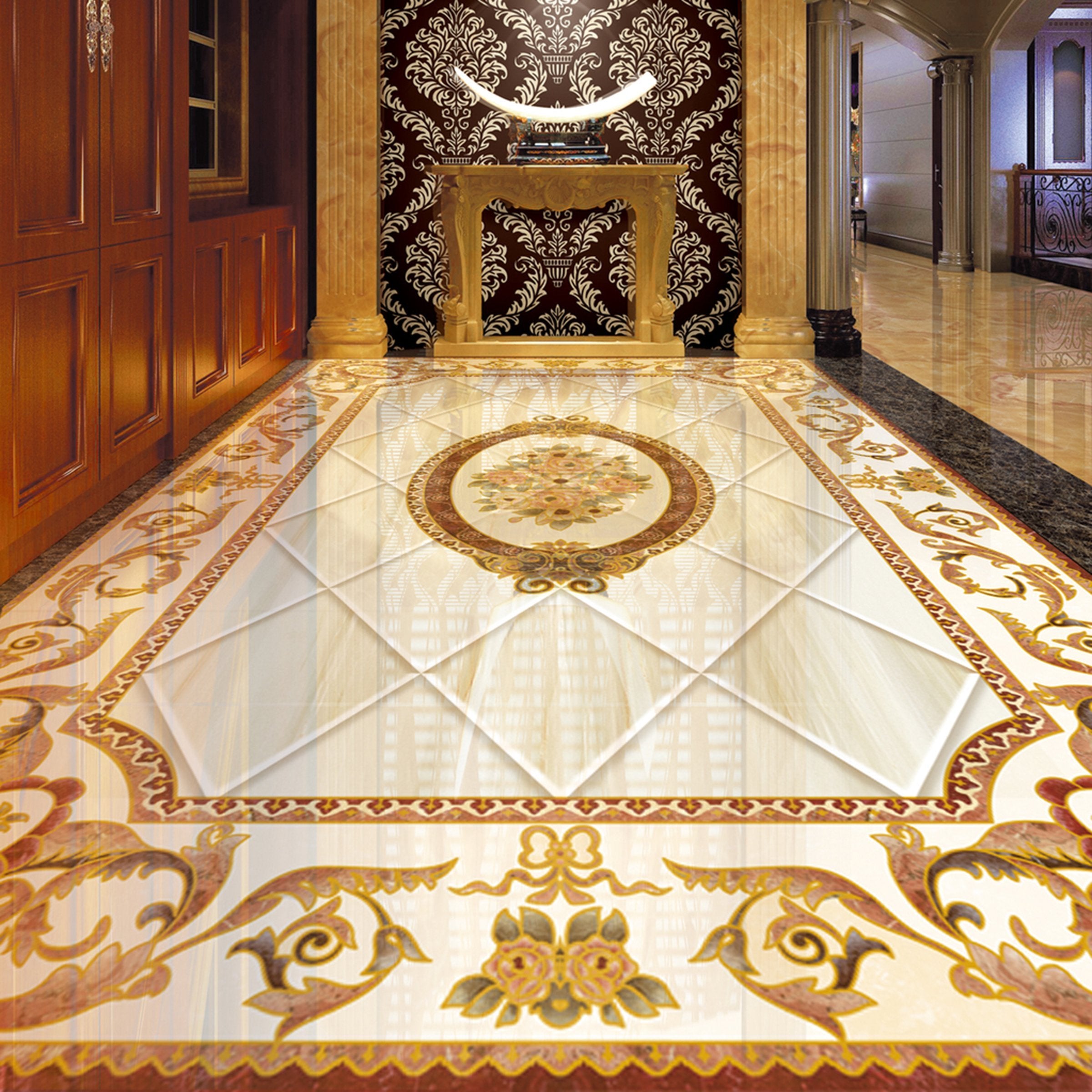 3D Golden Marble Pattern WG316 Floor Mural Wallpaper AJ Wallpaper 2