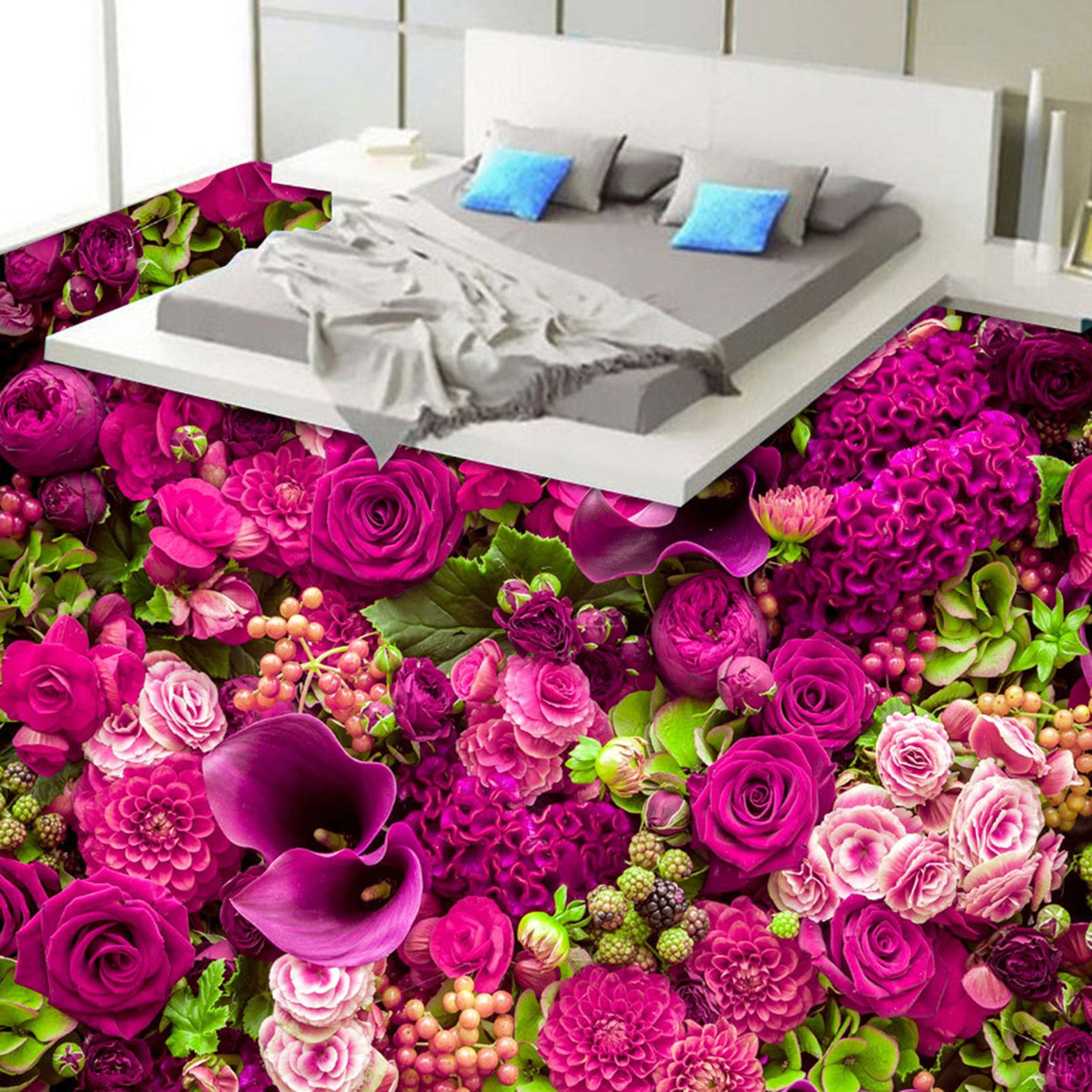 3D Purple Flowers WG191 Floor Mural Wallpaper AJ Wallpaper 2