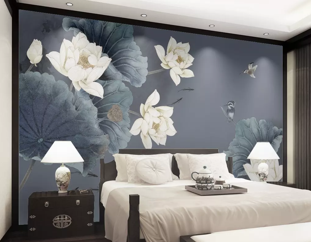 3D White Lotus Bird 328 Wallpaper AJ Wallpaper 2