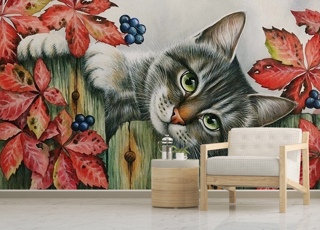 3D Cat Blueberry WG442 Wall Murals