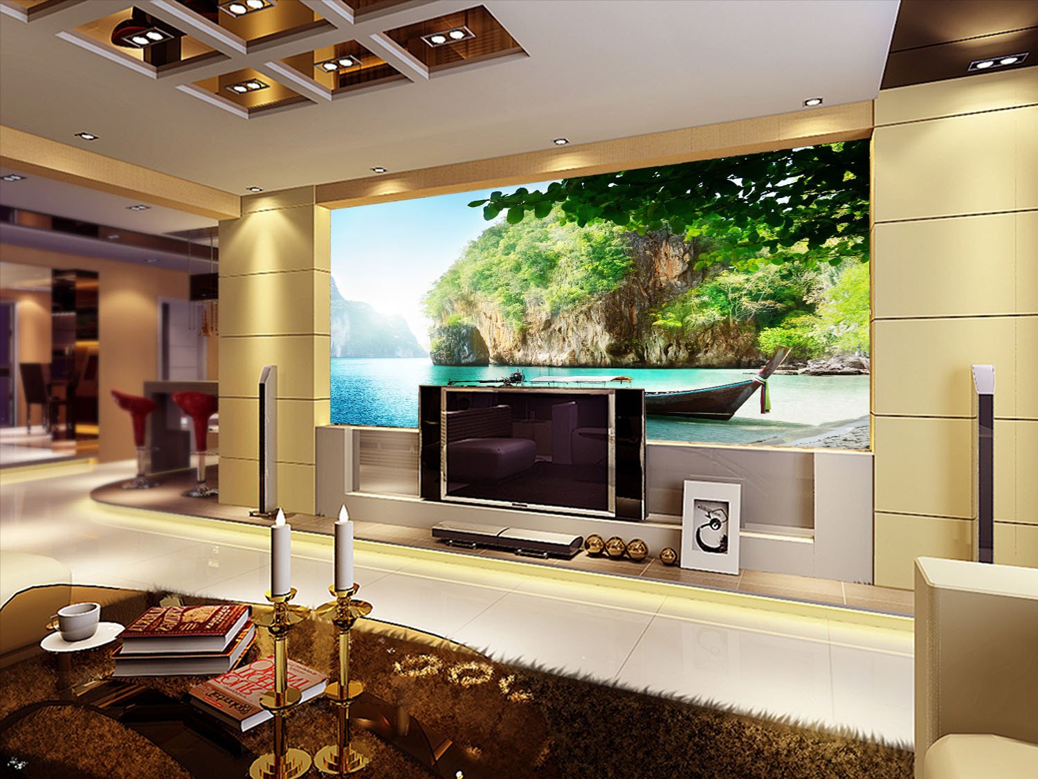 Seaside Fishing Boat Wallpaper AJ Wallpaper