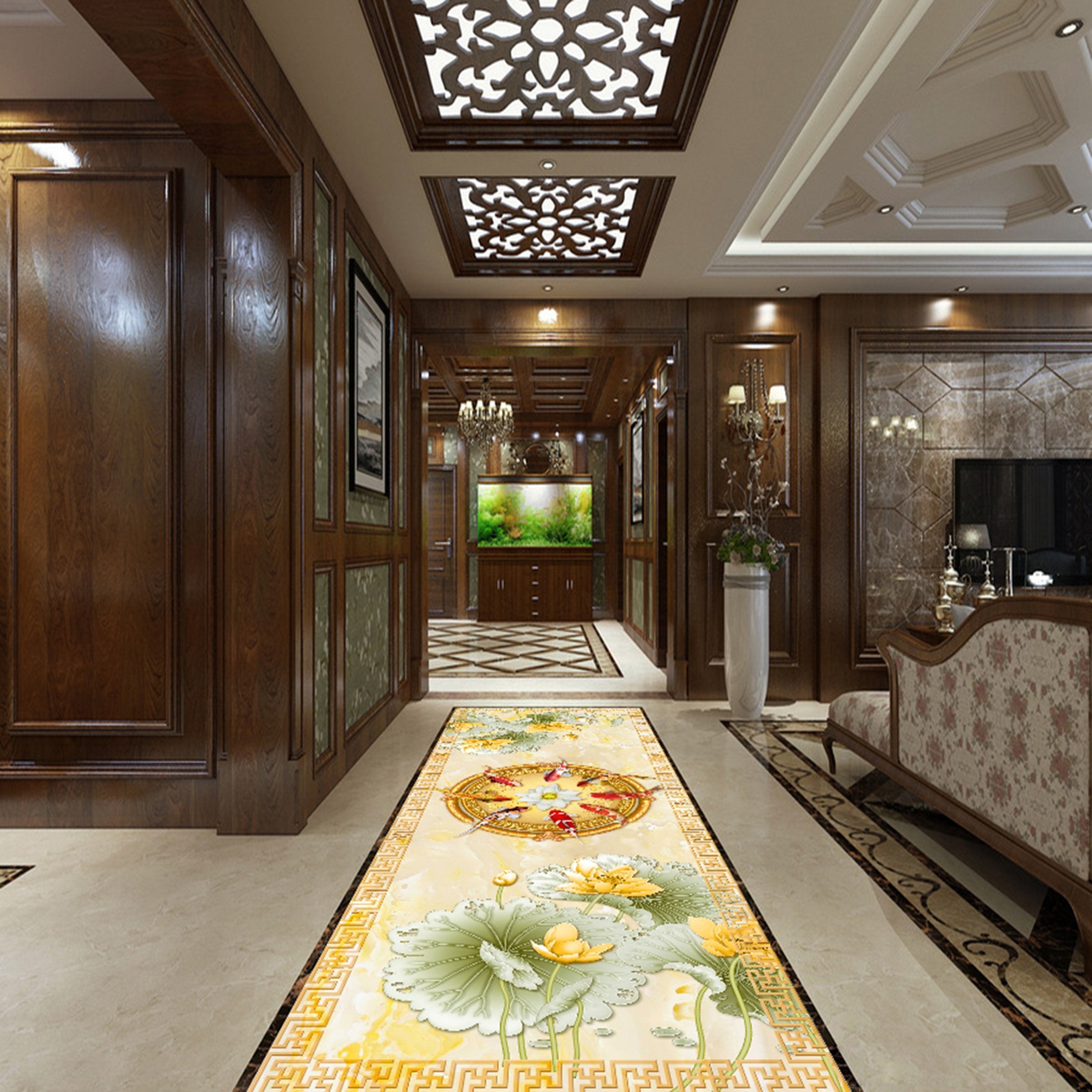 3D Lotus Goldfish WG307 Floor Mural Wallpaper AJ Wallpaper 2