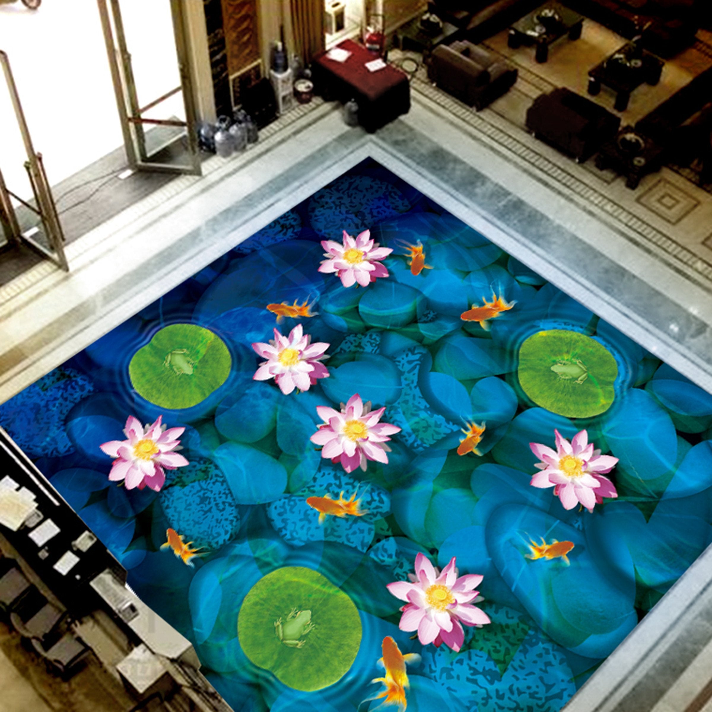 3D Lotus Goldfish WG634 Floor Mural Wallpaper AJ Wallpaper 2