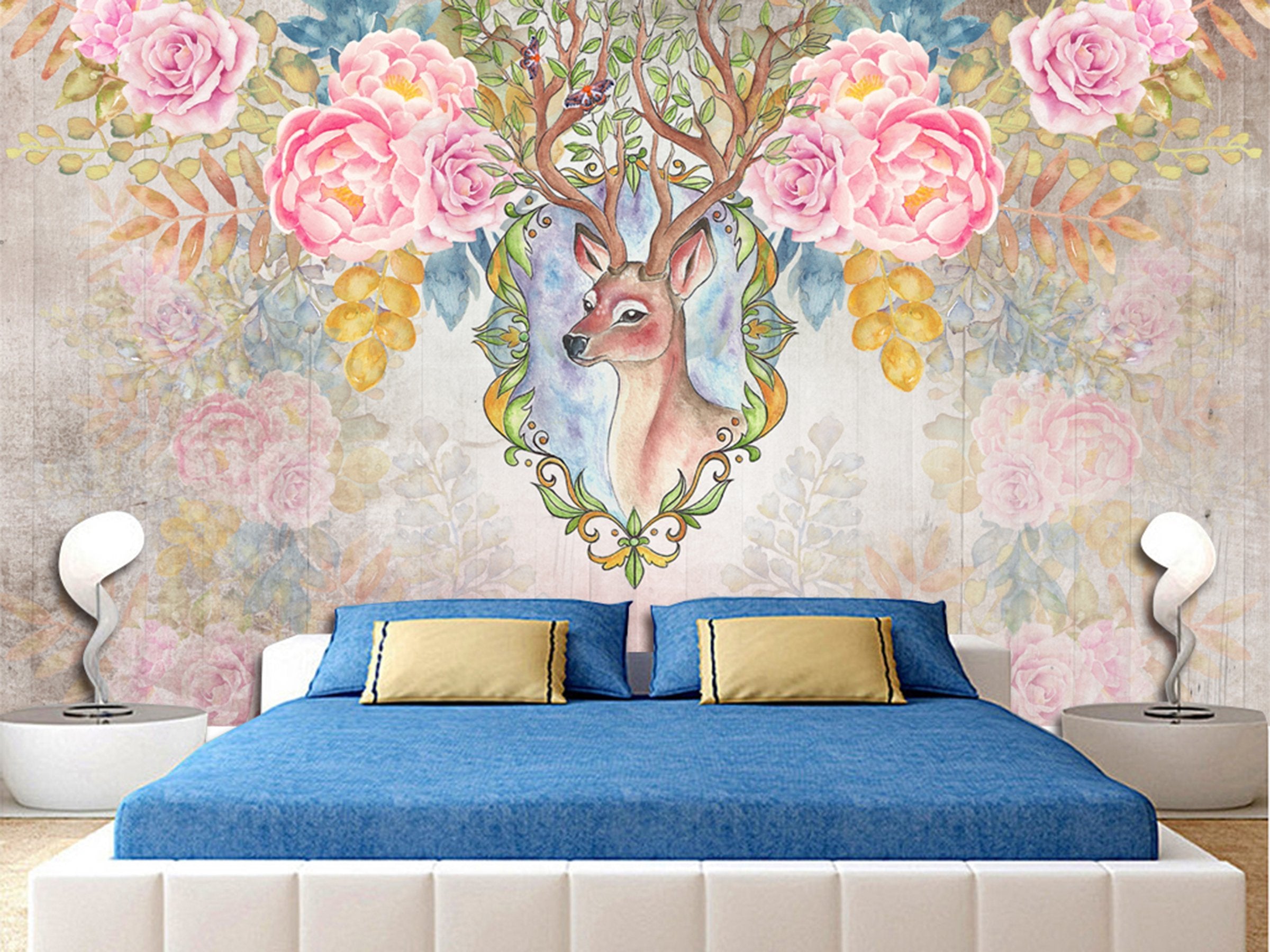 3D Deer Flower 163 Wall Murals Wallpaper AJ Wallpaper 2