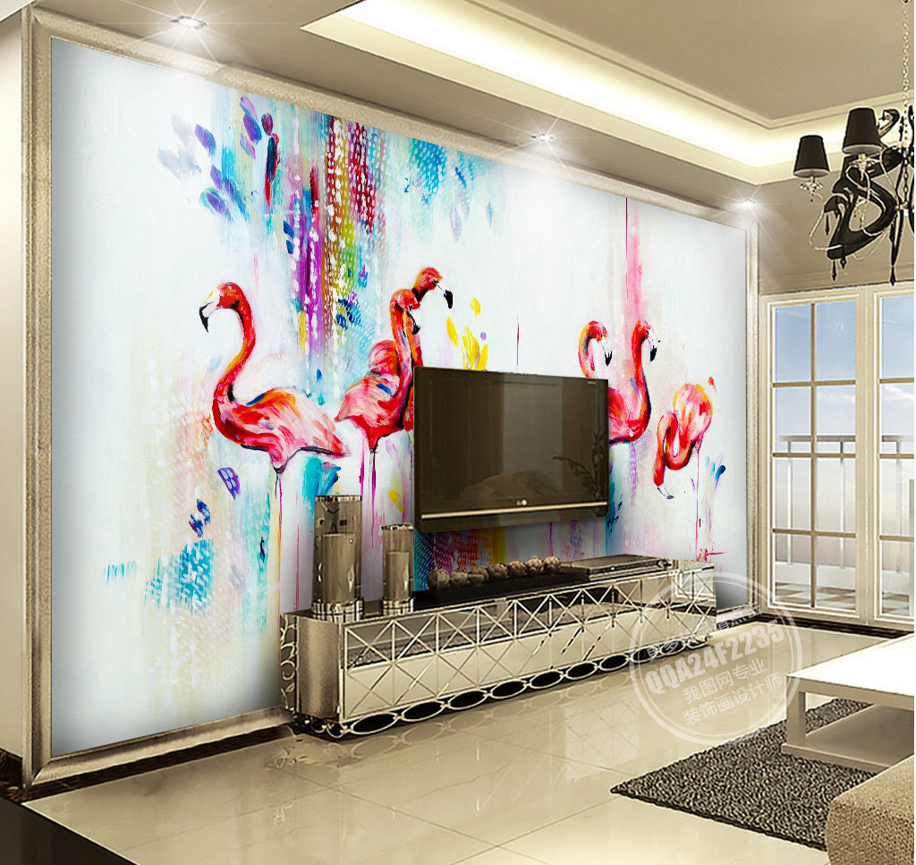 3D Flamingo Painting WG186 Wall Murals