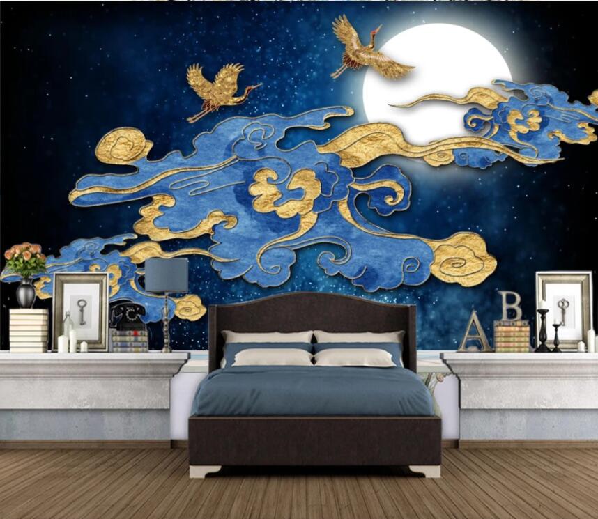 3D Golden Crane Cloud WC2519 Wall Murals