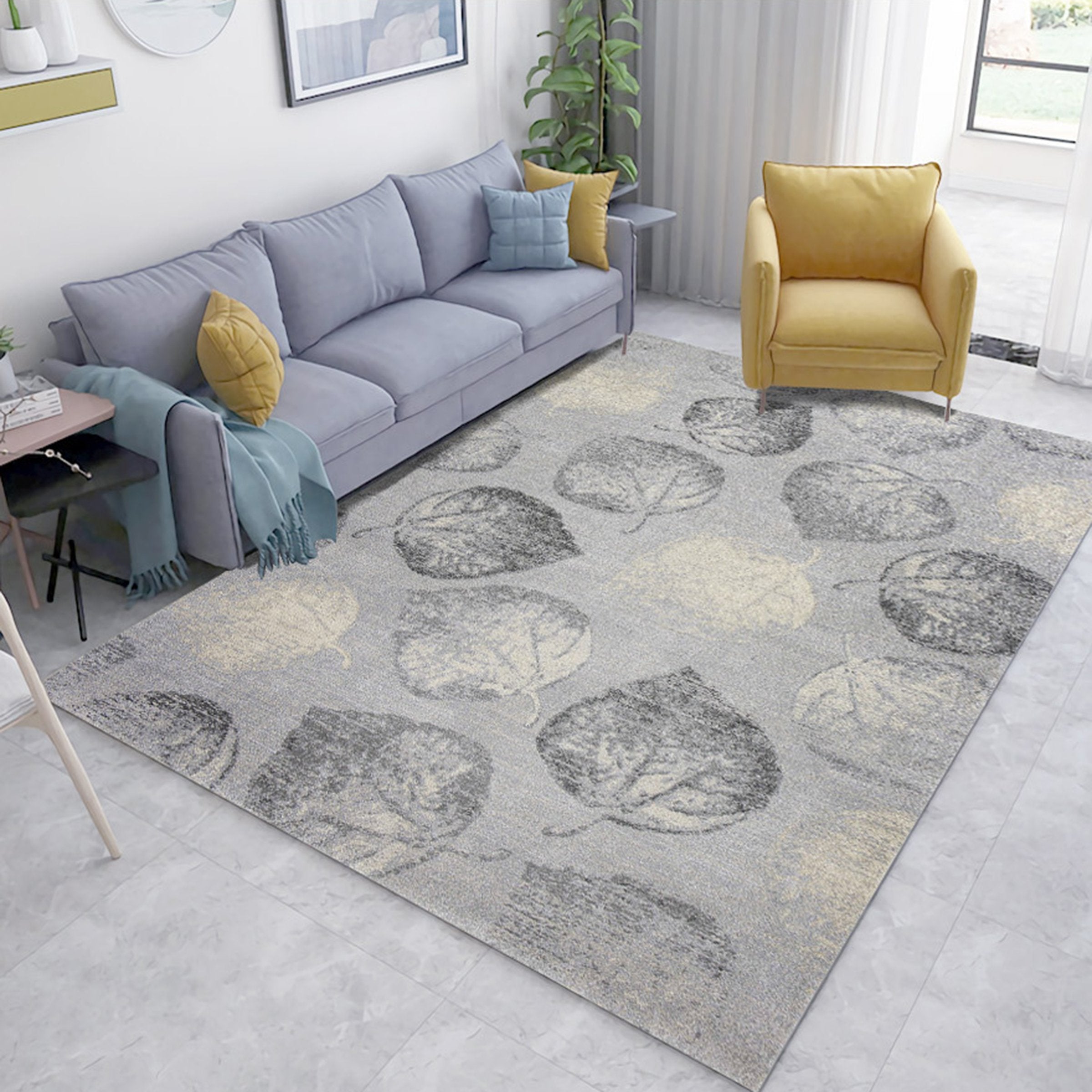 3D Gray Leaves WG034 Non Slip Rug Mat Mat AJ Creativity Home