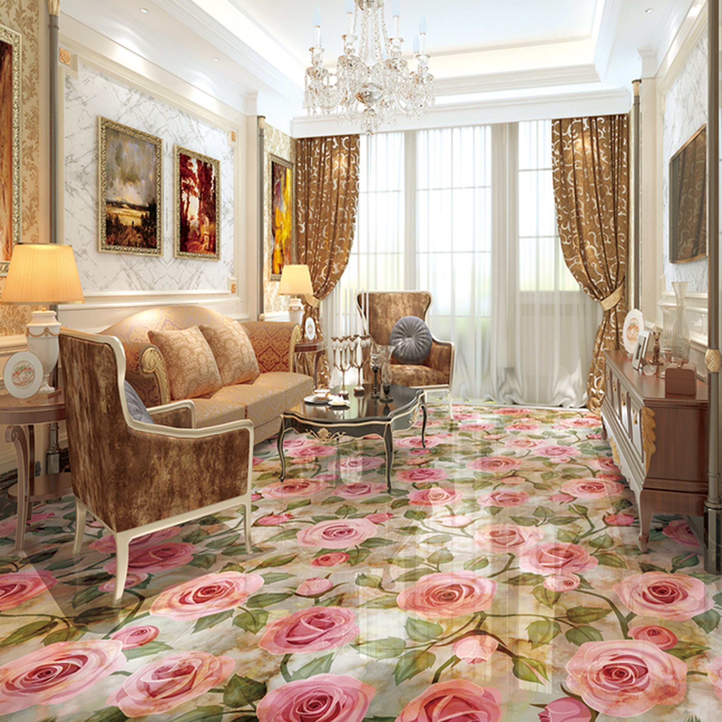 3D Pink Rose WG162 Floor Mural Wallpaper AJ Wallpaper 2