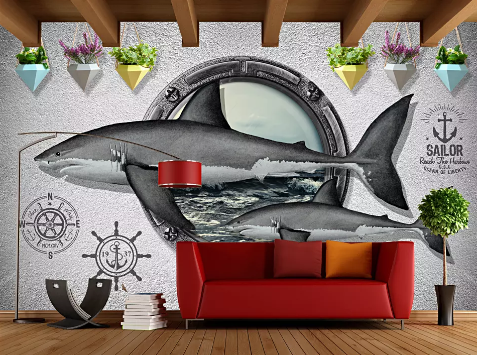 3D Doodle Shark Anchor 130 Wallpaper AJ Wallpaper 2
