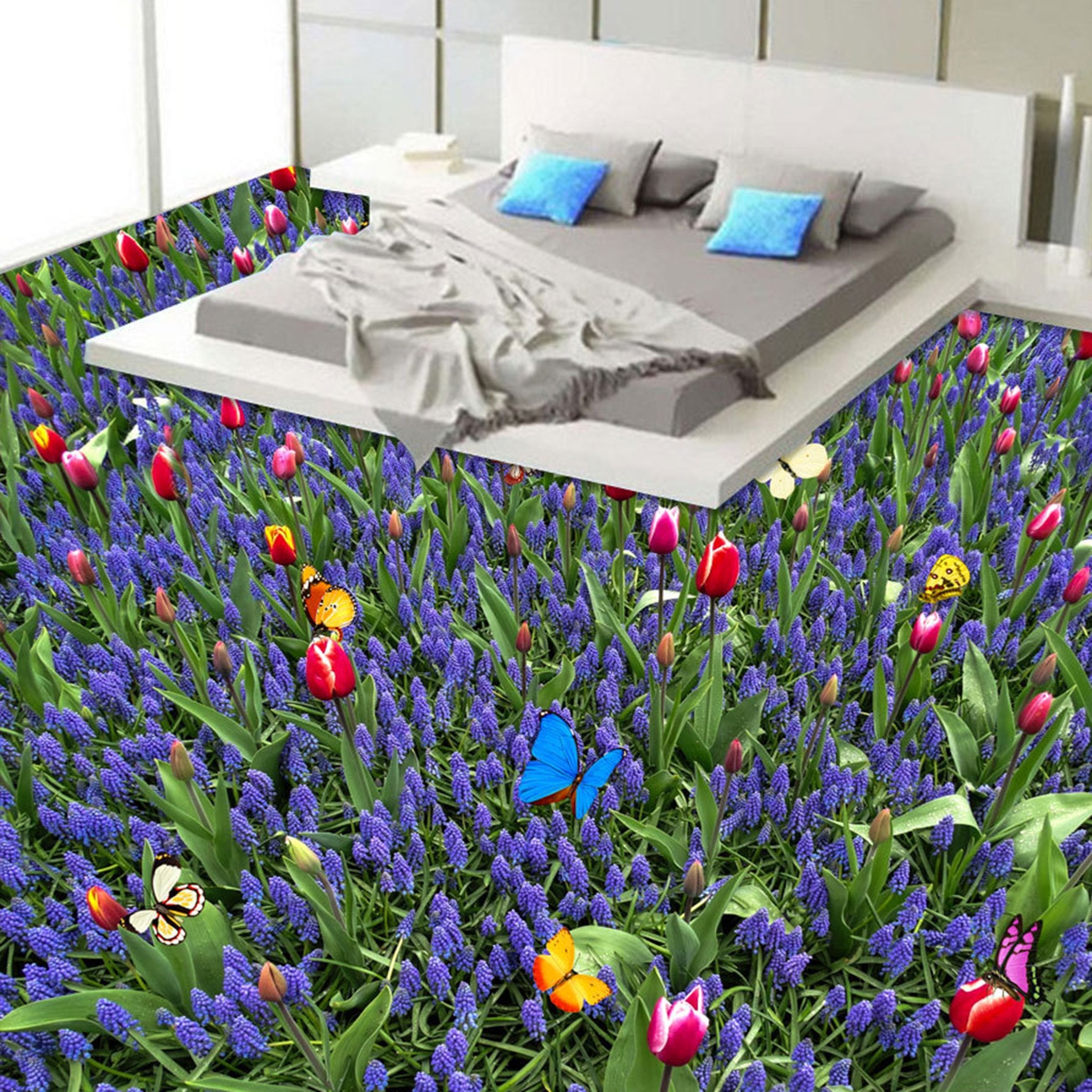 3D Colored Tulips WG450 Floor Mural Wallpaper AJ Wallpaper 2