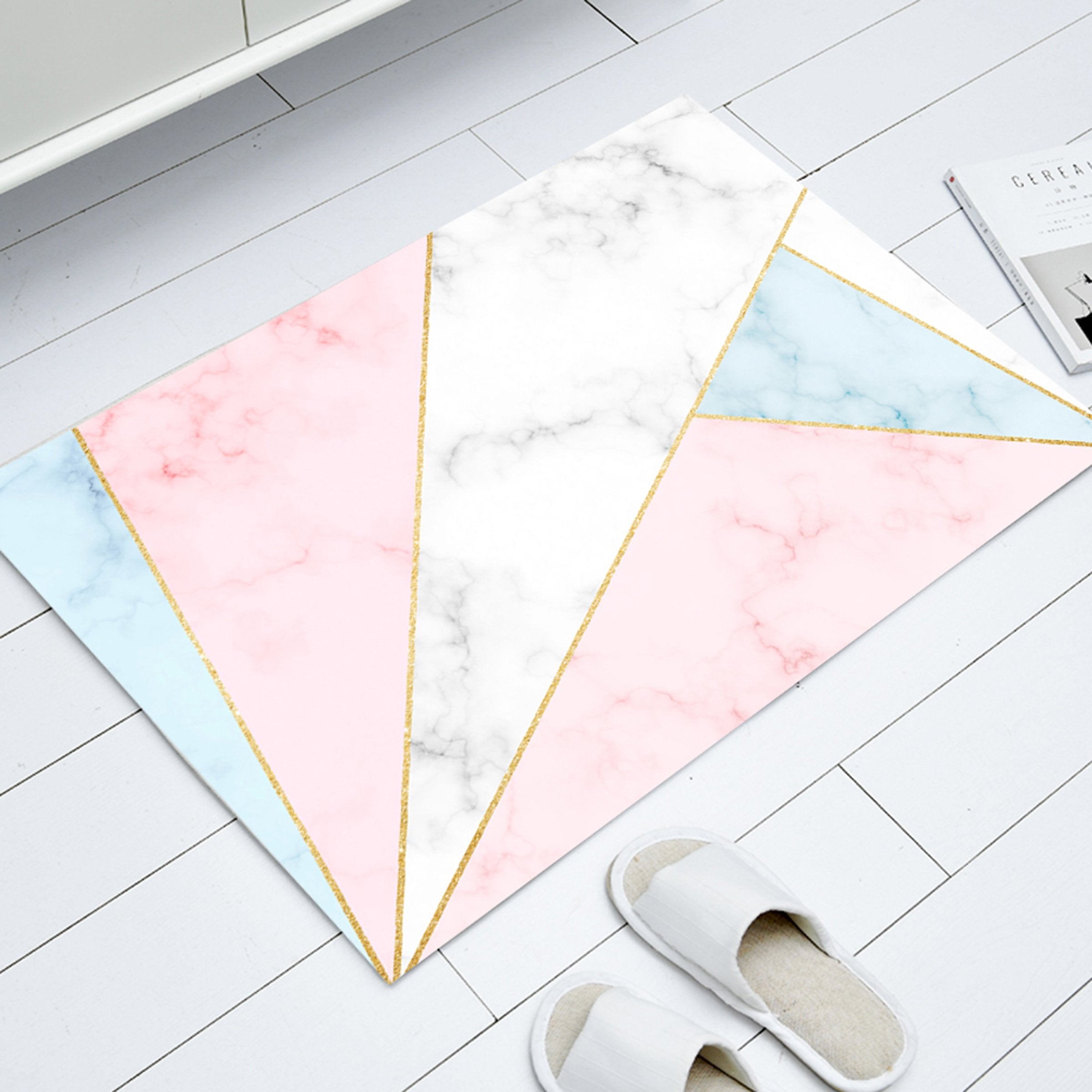 3D Pink Blue Triangle WG096 Non Slip Rug Mat Mat AJ Creativity Home