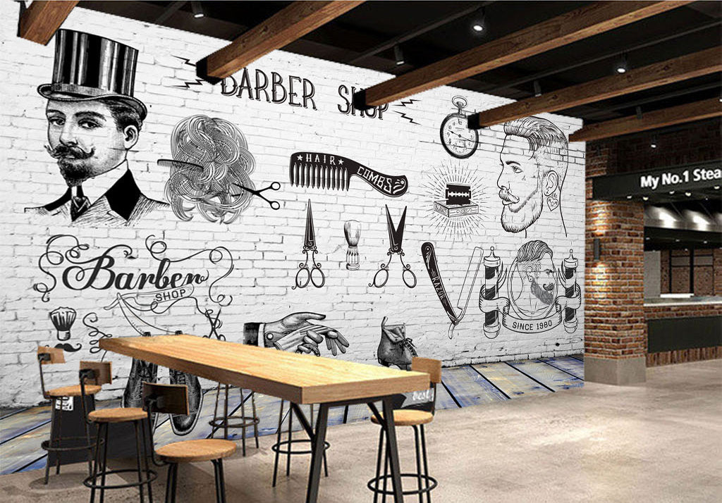 3D Man Comb Scissors WG006 Wall Murals