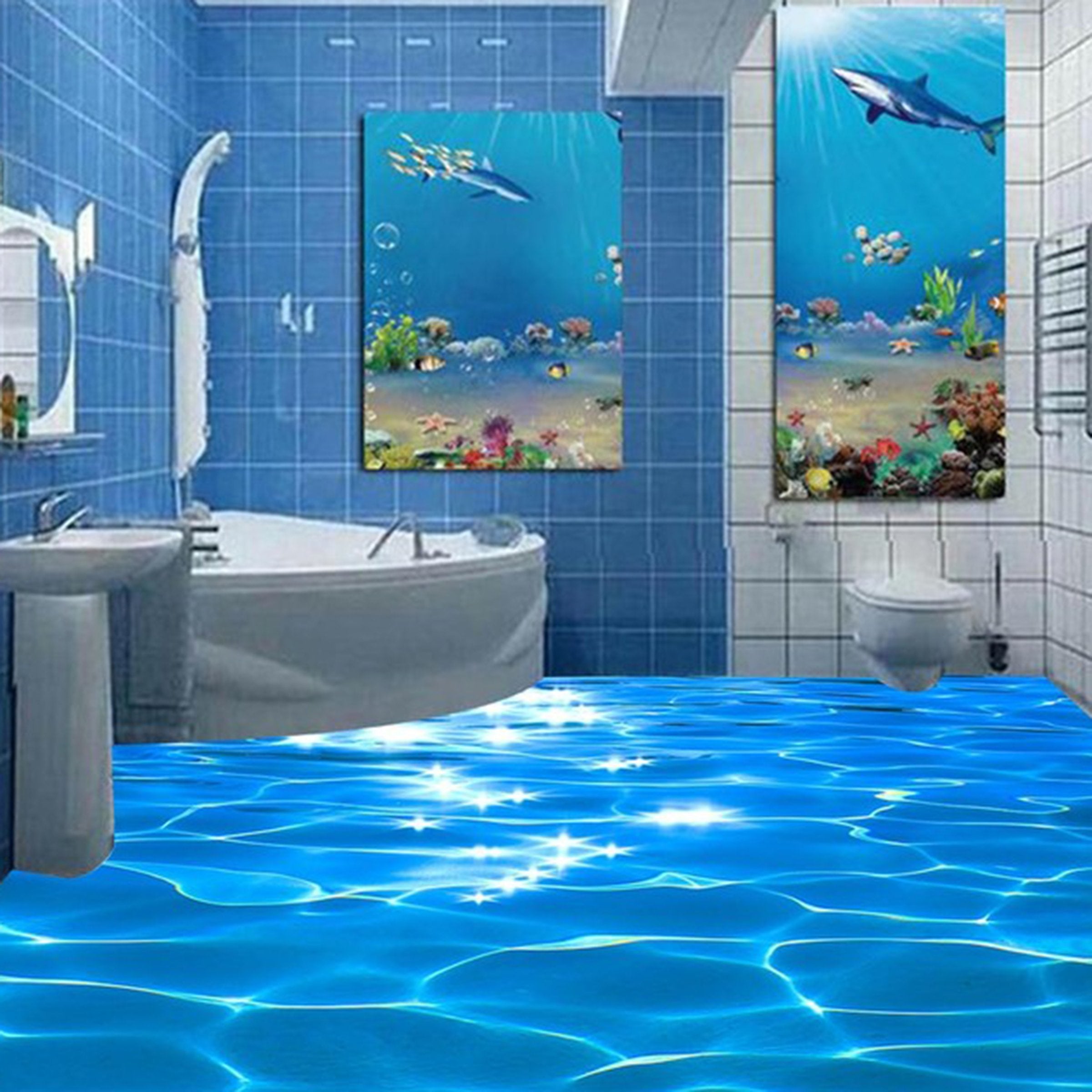 3D Blue Sea WG040 Floor Mural Wallpaper AJ Wallpaper 2