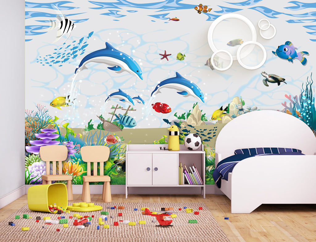 3D Coral Dolphins WG448 Wall Murals