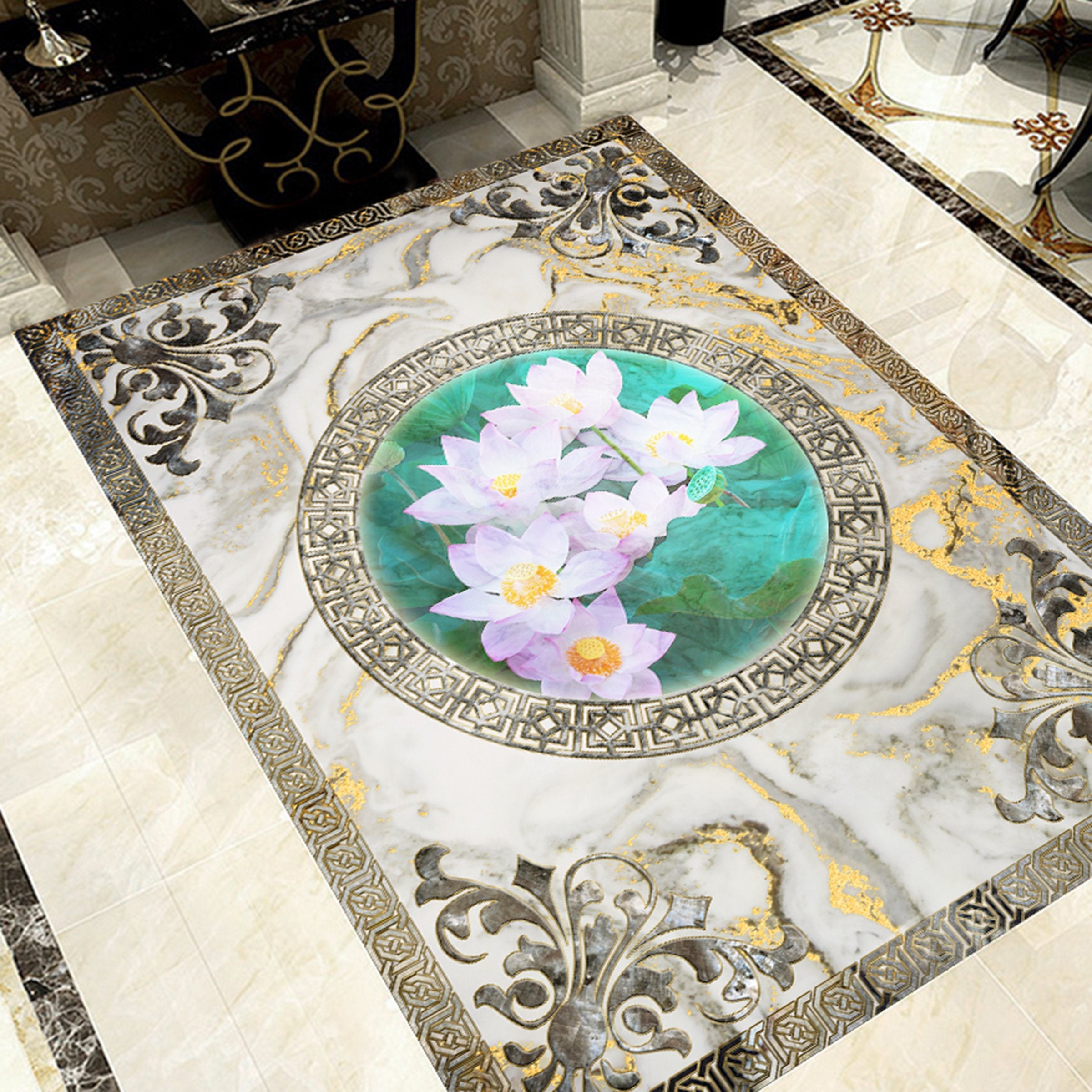 3D Lotus WG752 Floor Mural Wallpaper AJ Wallpaper 2