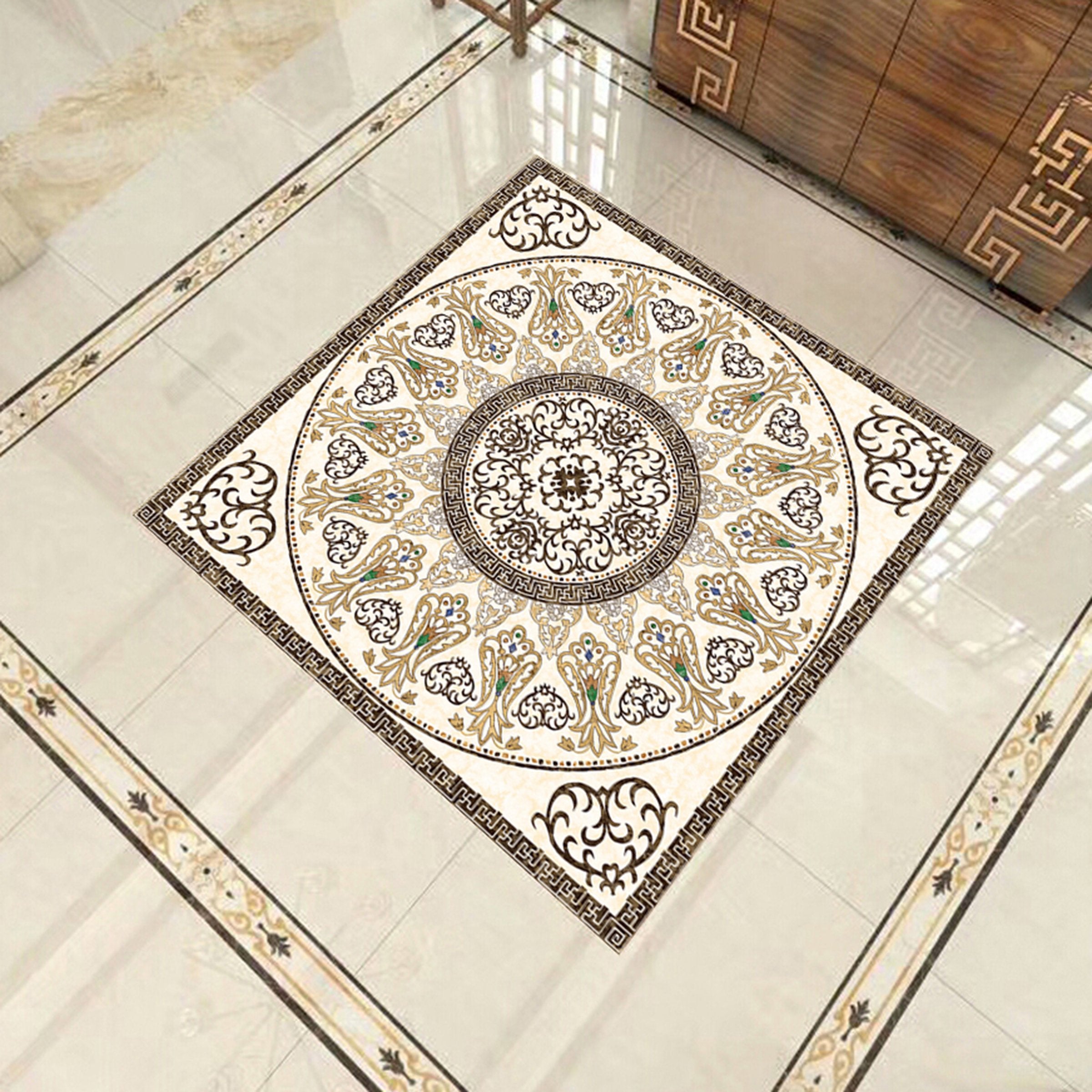 3D Black Circular Pattern WG566 Floor Mural Wallpaper AJ Wallpaper 2