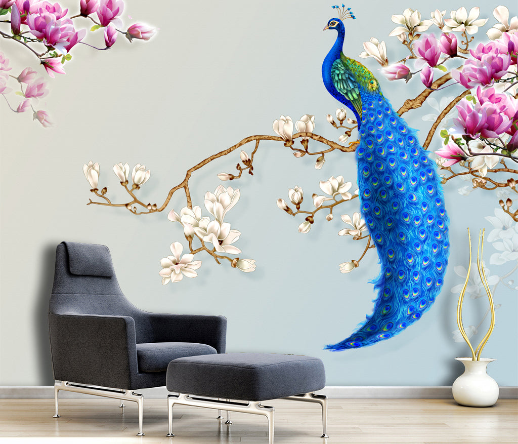 3D Blue Peacock WG159 Wall Murals