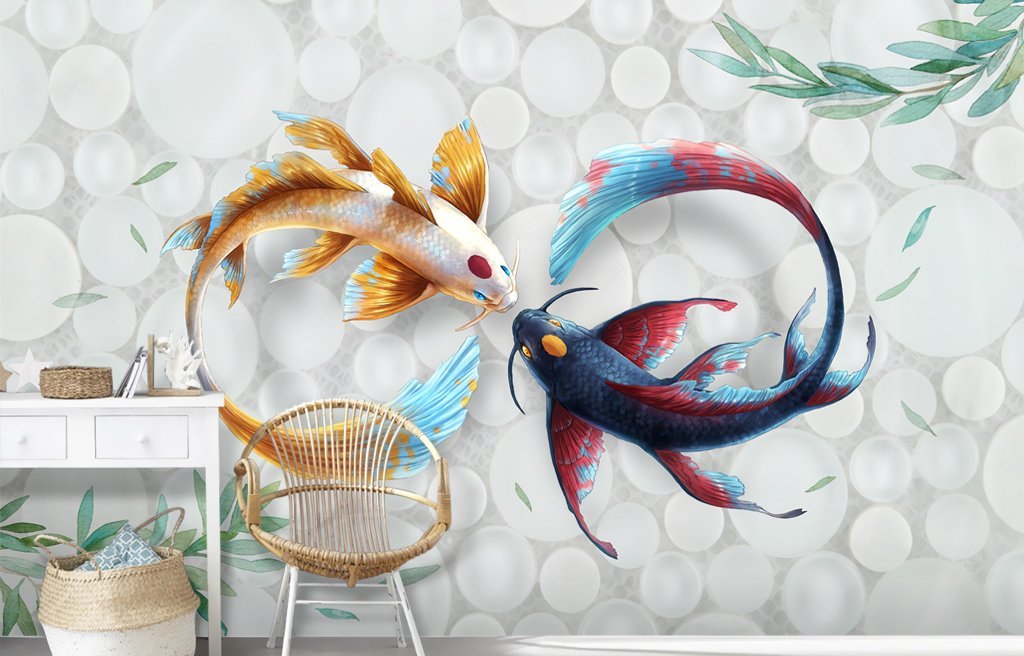 3D Two Goldfish 198 Wall Murals Wallpaper AJ Wallpaper 2