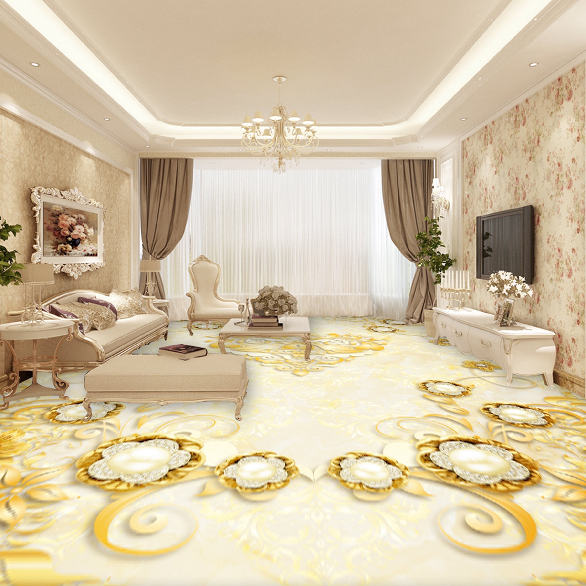 3D Diamond Flower WG517 Floor Mural Wallpaper AJ Wallpaper 2