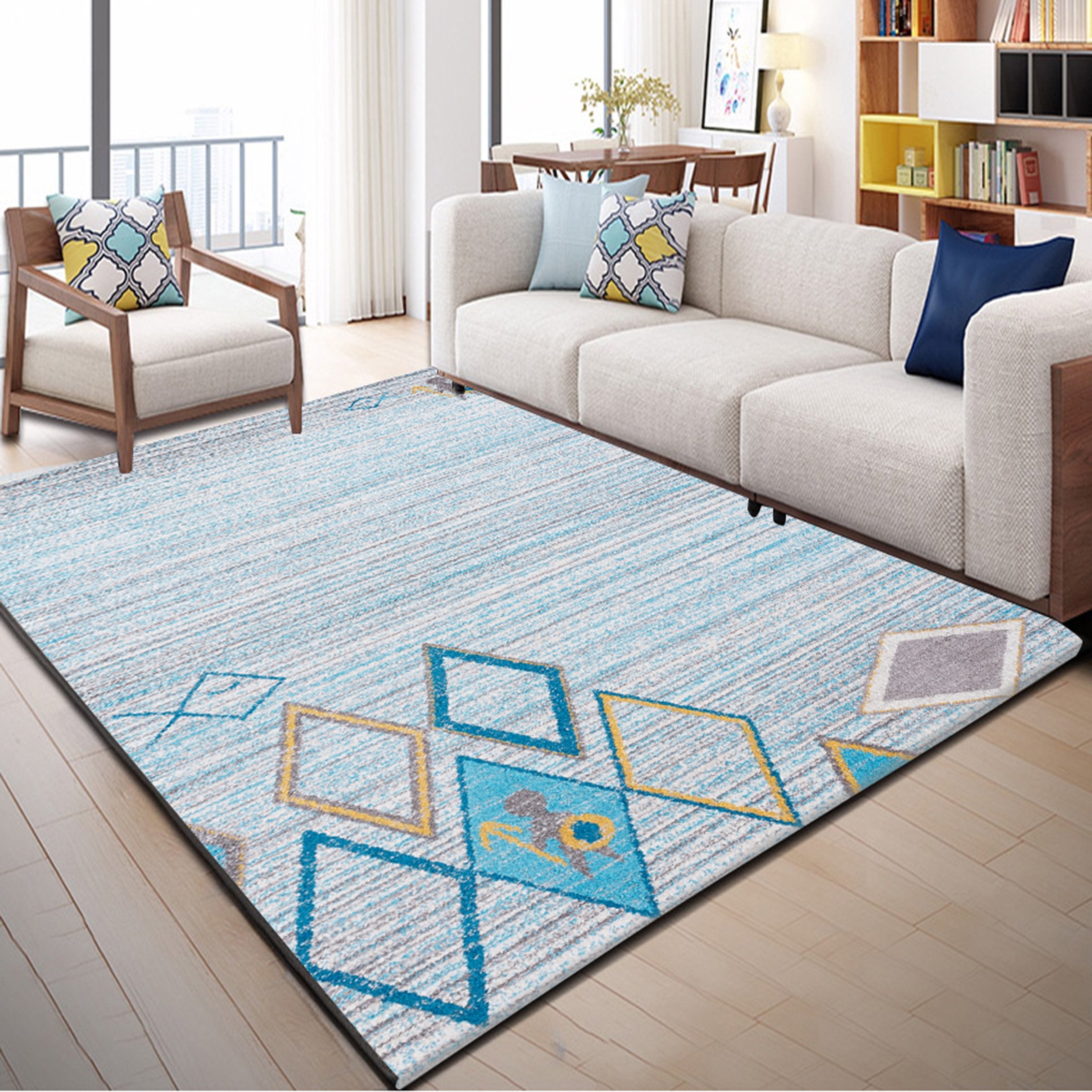 3D Light Blue Diamond WG058 Non Slip Rug Mat Mat AJ Creativity Home