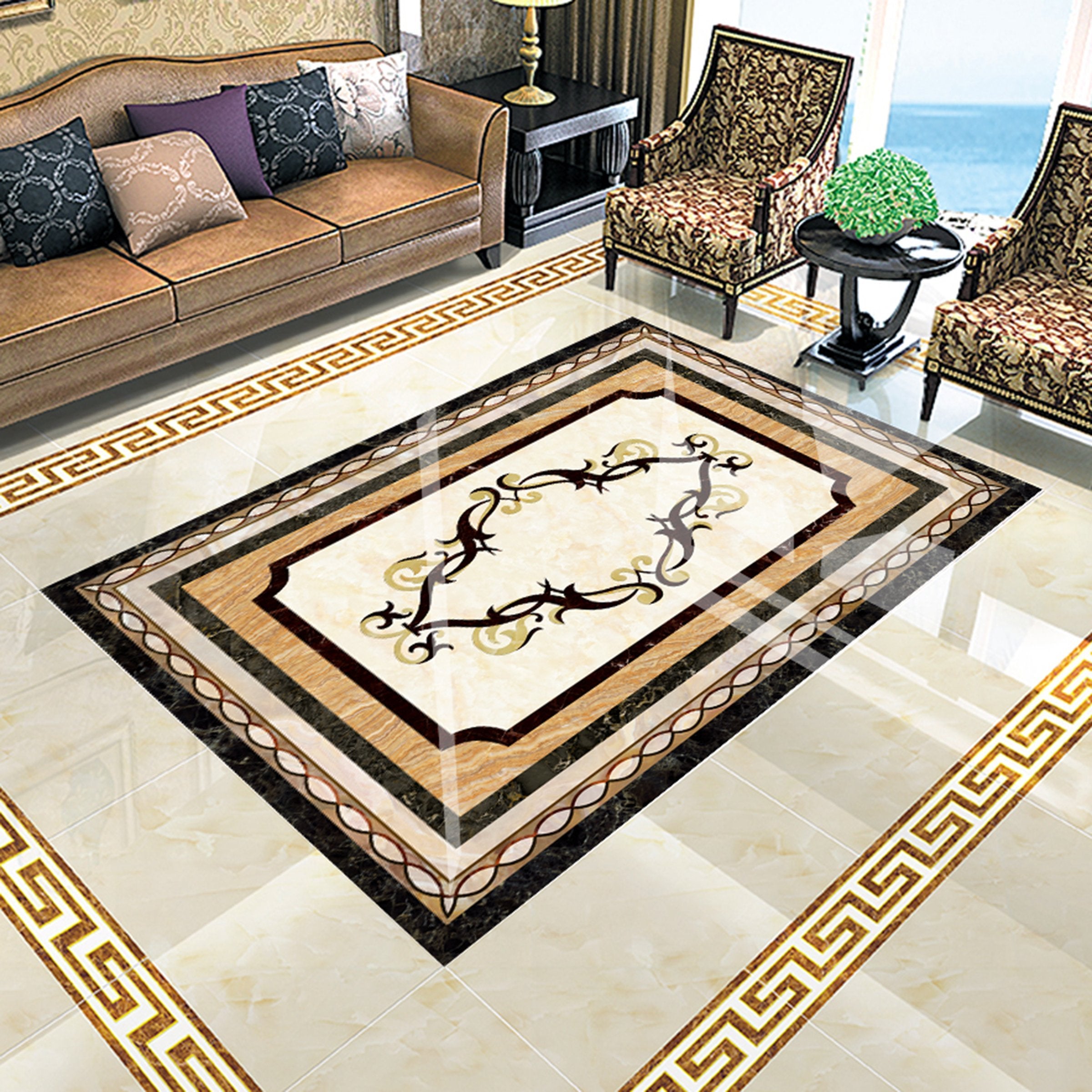 3D Black Orange Pattern WG726 Floor Mural Wallpaper AJ Wallpaper 2