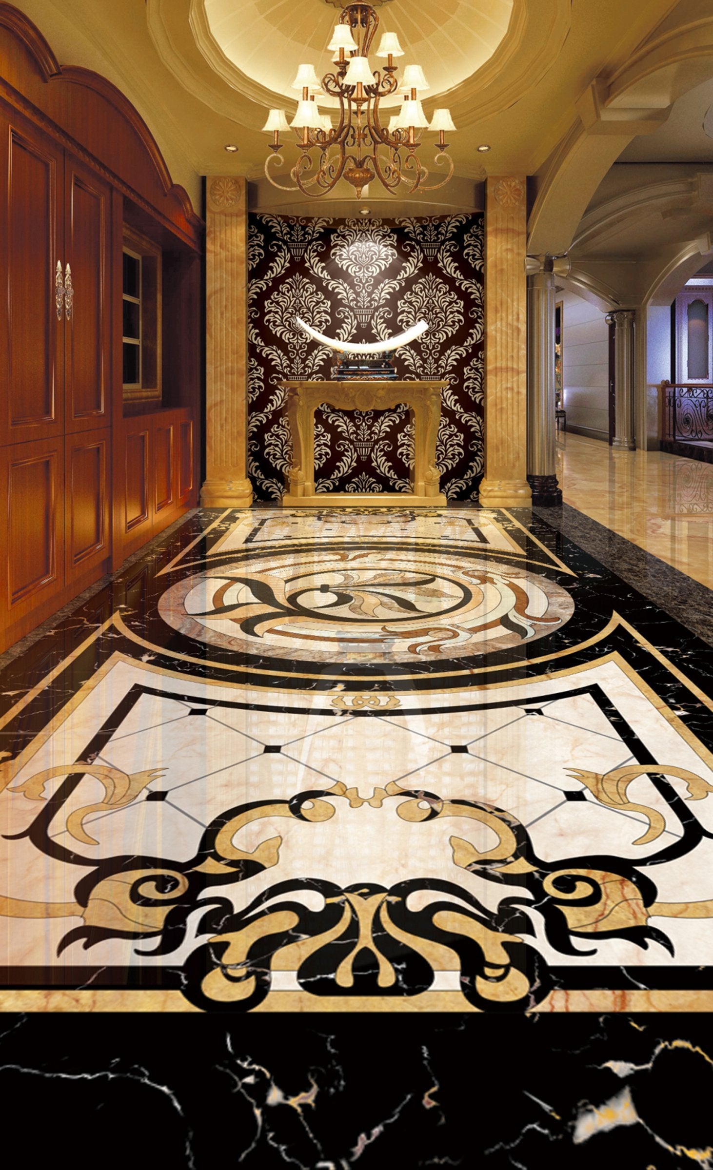 3D Black Pattern WG066 Floor Mural Wallpaper AJ Wallpaper 2