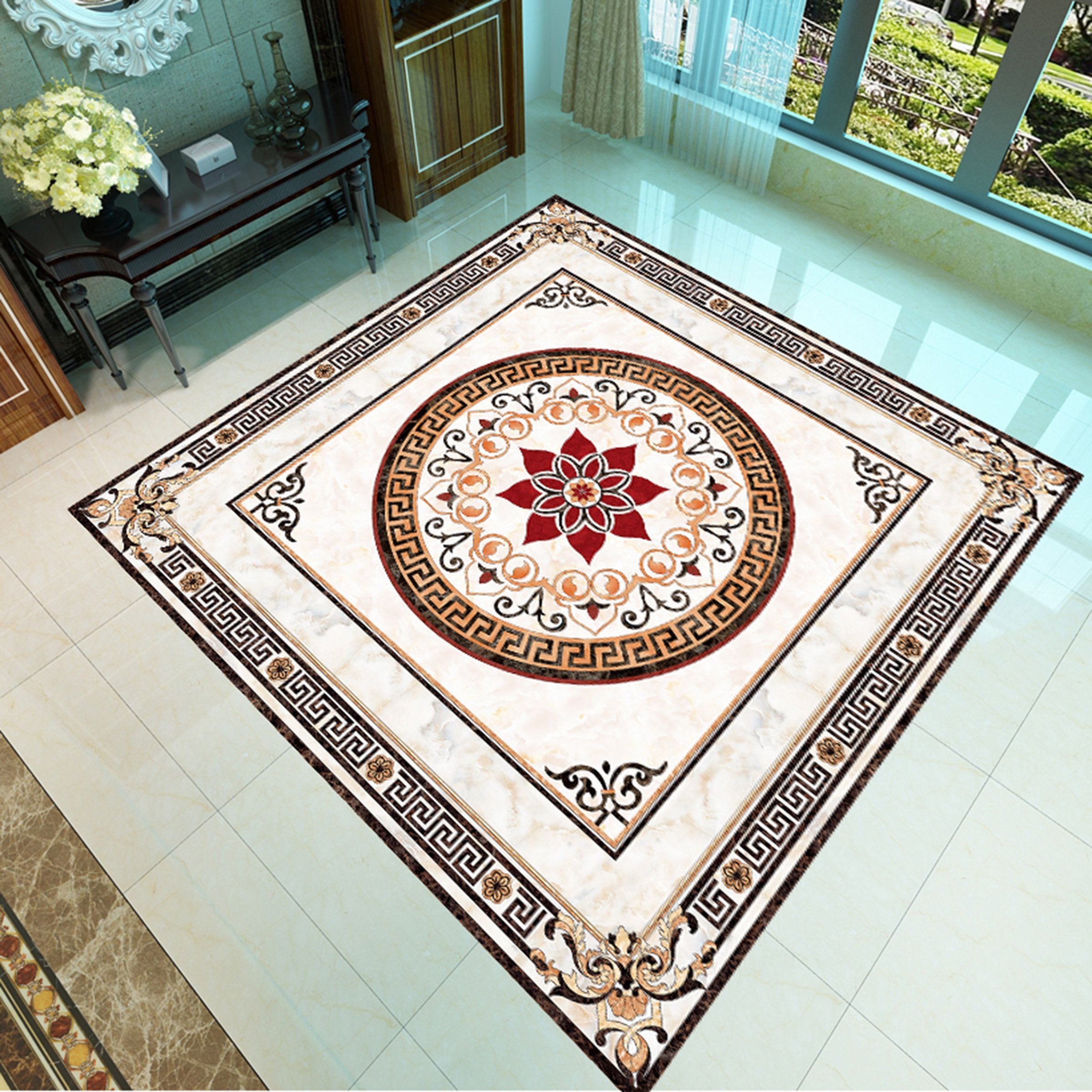 3D Red Flower Pattern WG492 Floor Mural Wallpaper AJ Wallpaper 2