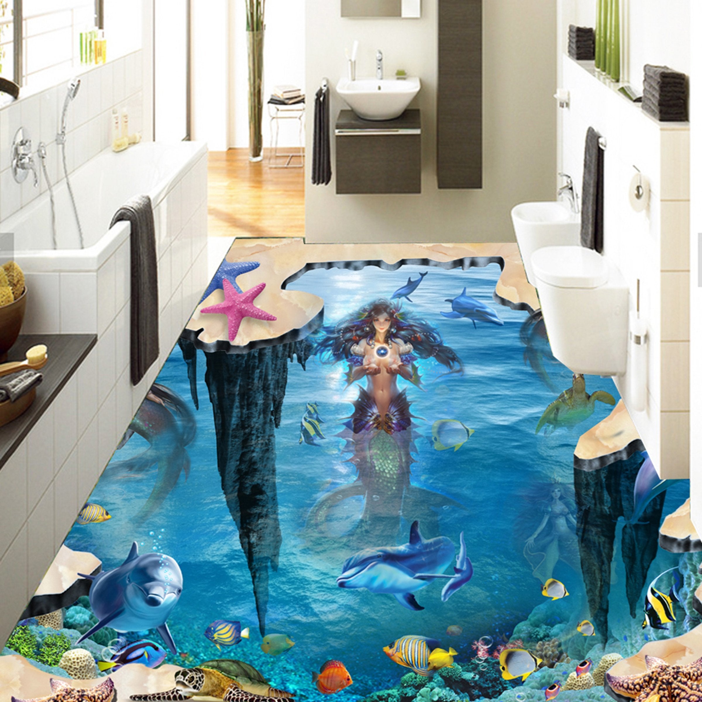 3D Cute Dolphin WG407 Floor Mural Wallpaper AJ Wallpaper 2