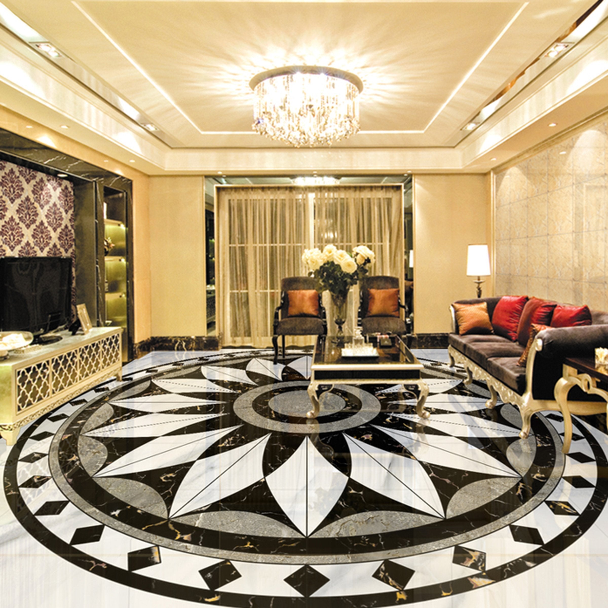 3D Black Marble Diamond Pattern WG396 Floor Mural Wallpaper AJ Wallpaper 2