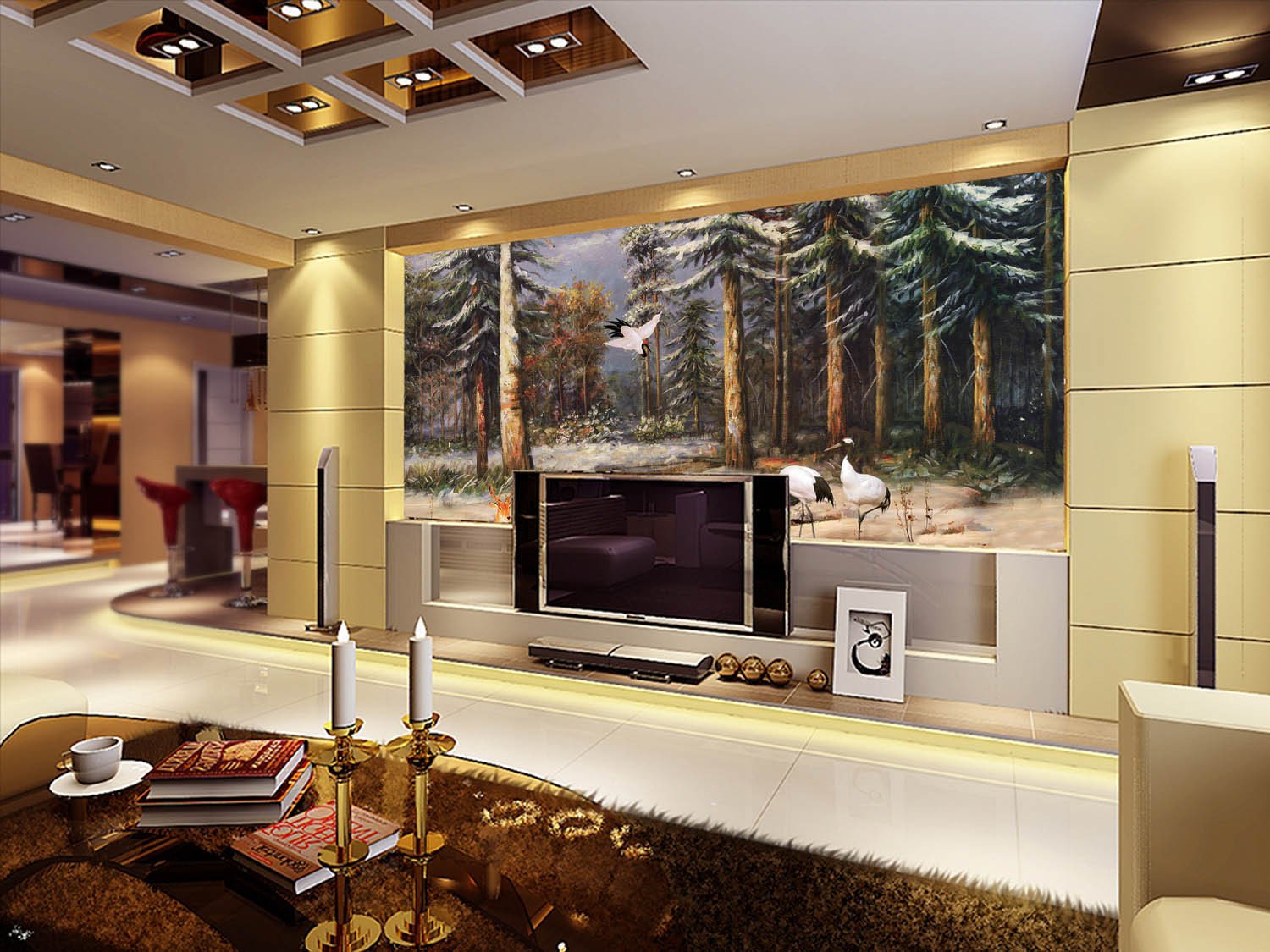 Cranes And Deer Wallpaper AJ Wallpaper 2