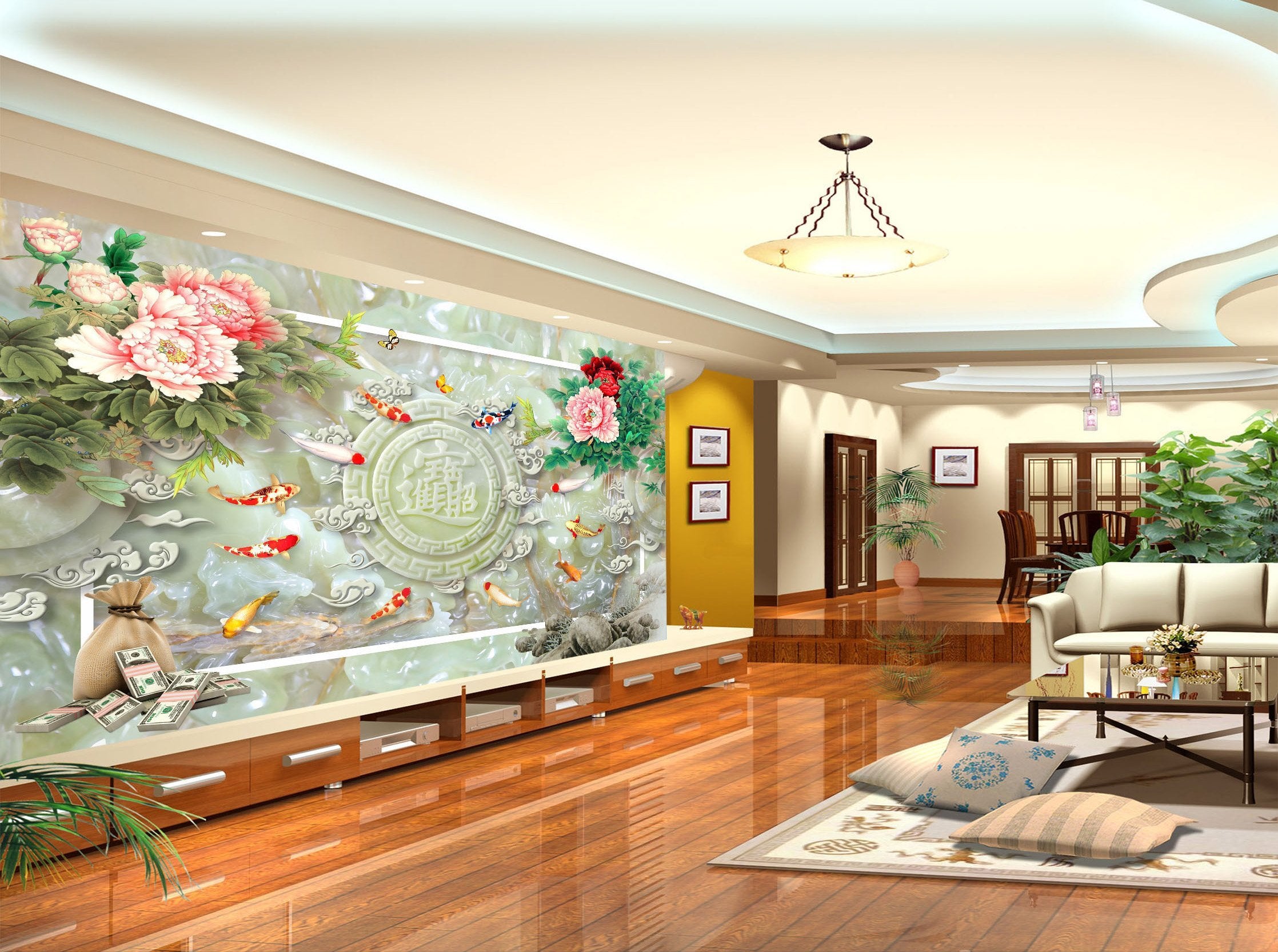 3D Money Flower Fish 315 Wallpaper AJ Wallpaper