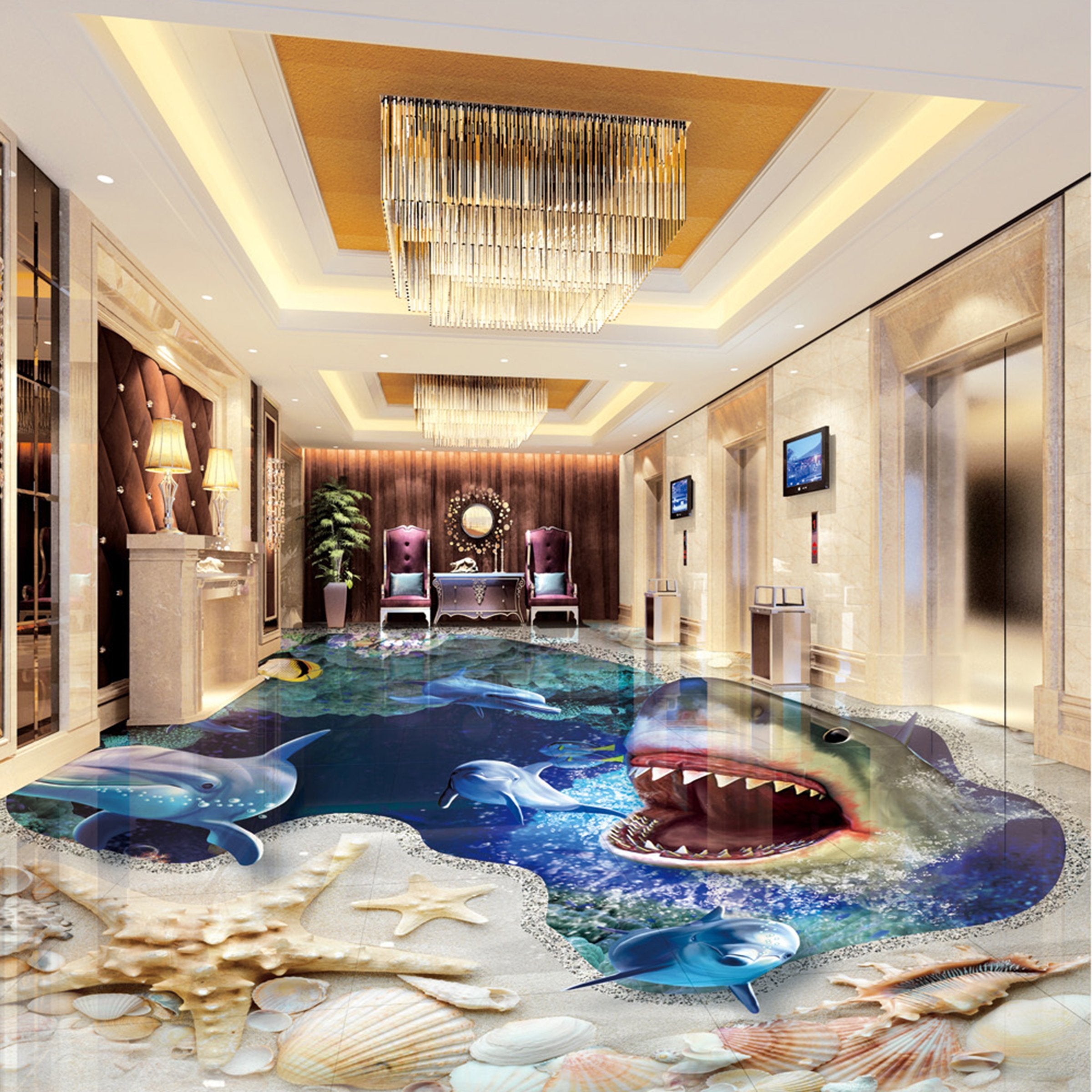 3D Shark Shell WG648 Floor Mural Wallpaper AJ Wallpaper 2